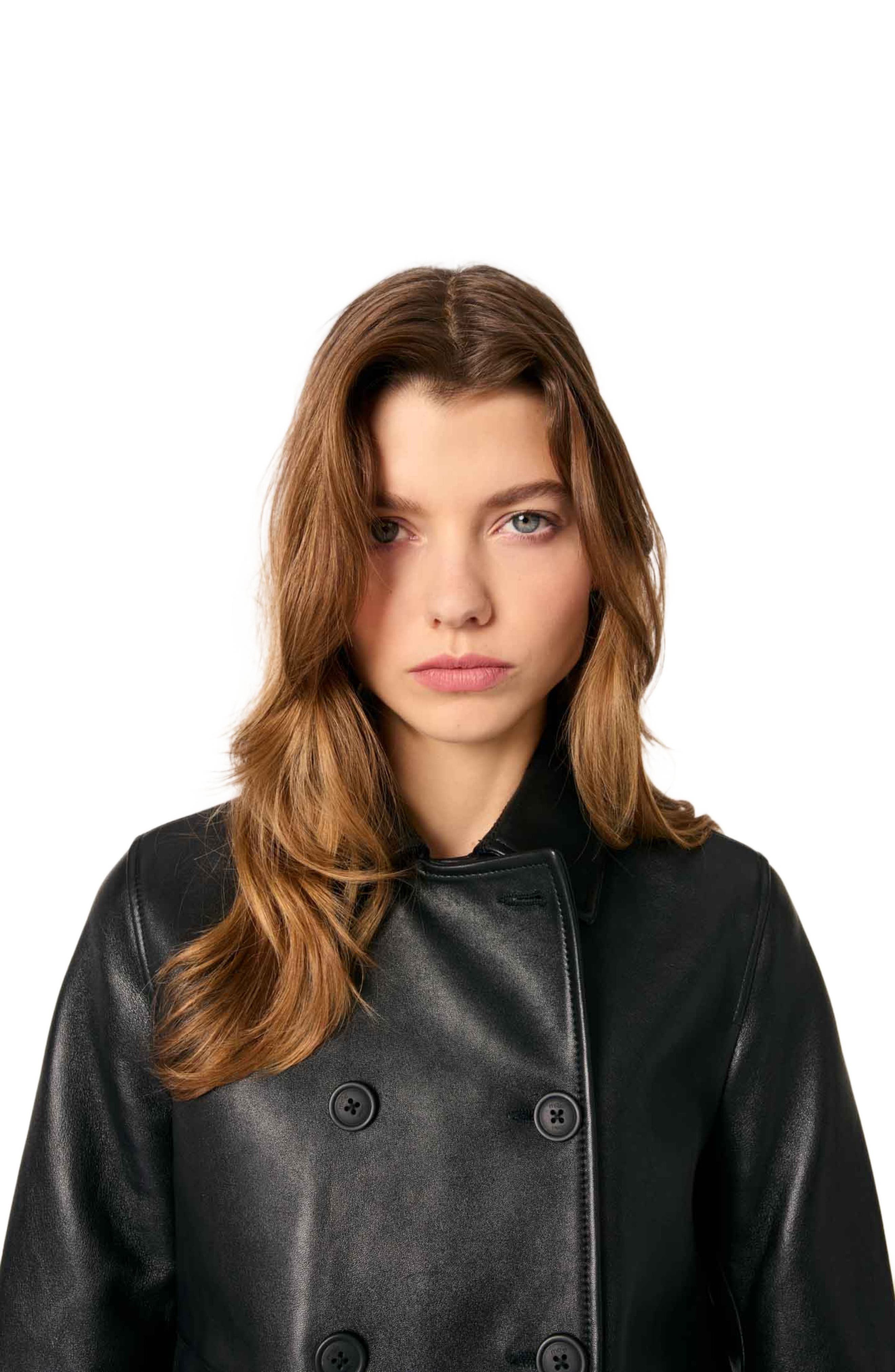 maje Cropped leather jacket in Black at Nordstrom - 7