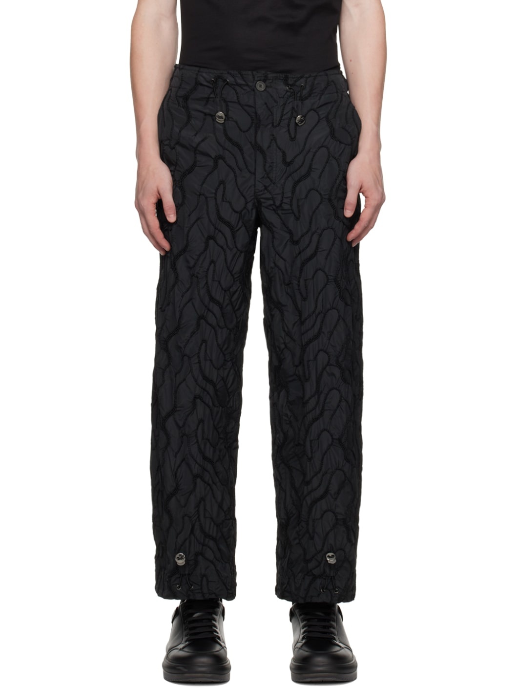 Black Embroidered Trousers - 1