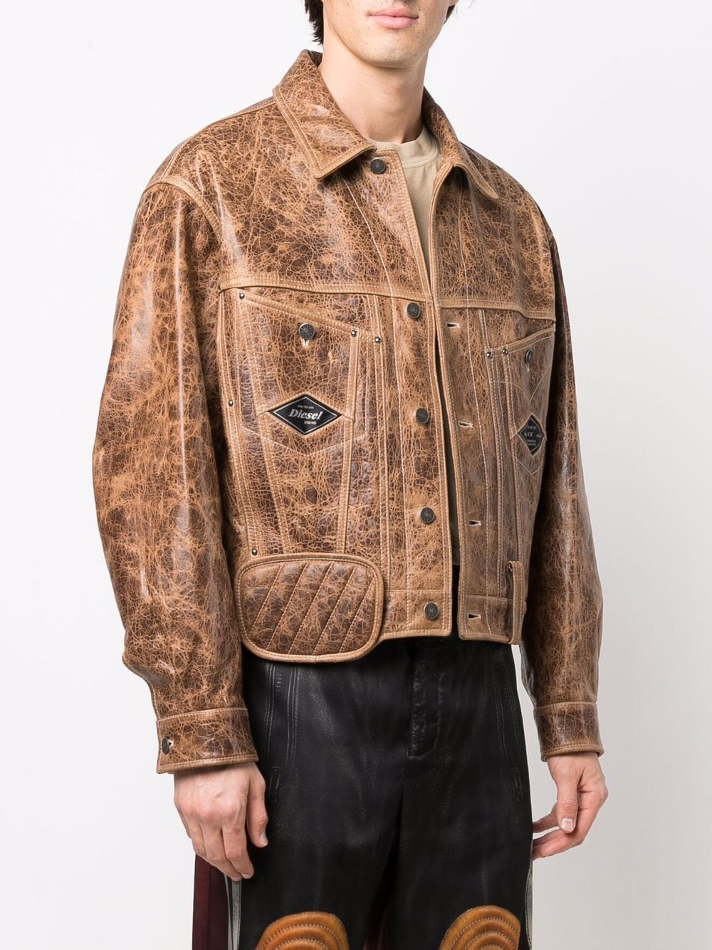 vintage-look leather bomber jacket - 3