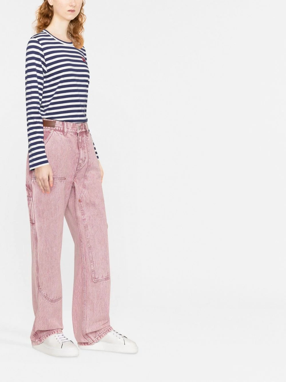 double-heart logo striped T-shirt - 6