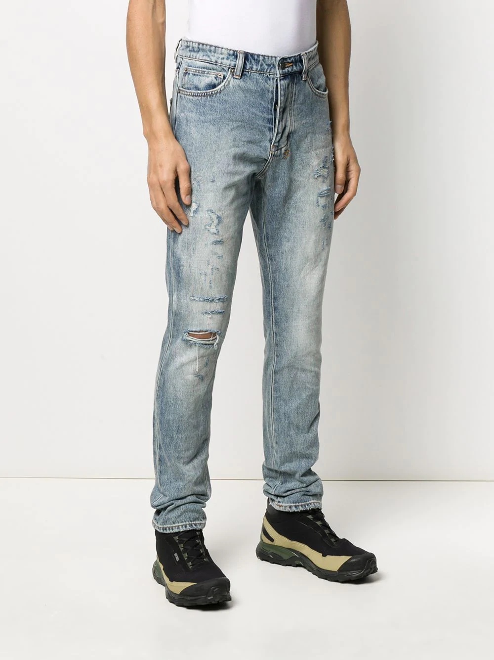 denim distressed straight leg jeans - 3