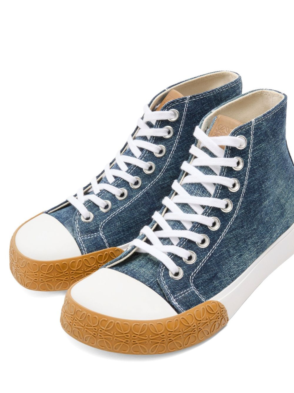 Bloc denim lace-up trainers - 3