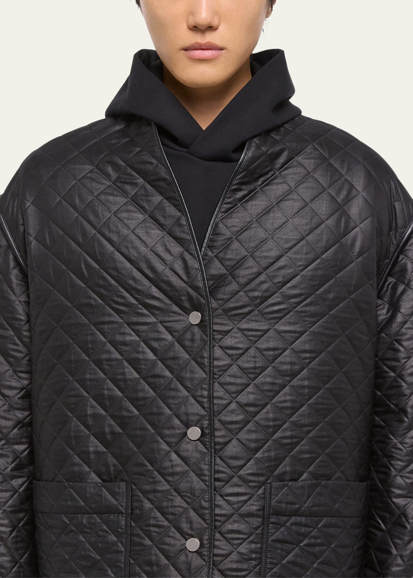 Men's Quilted V-Neck Padded Jacket - 5