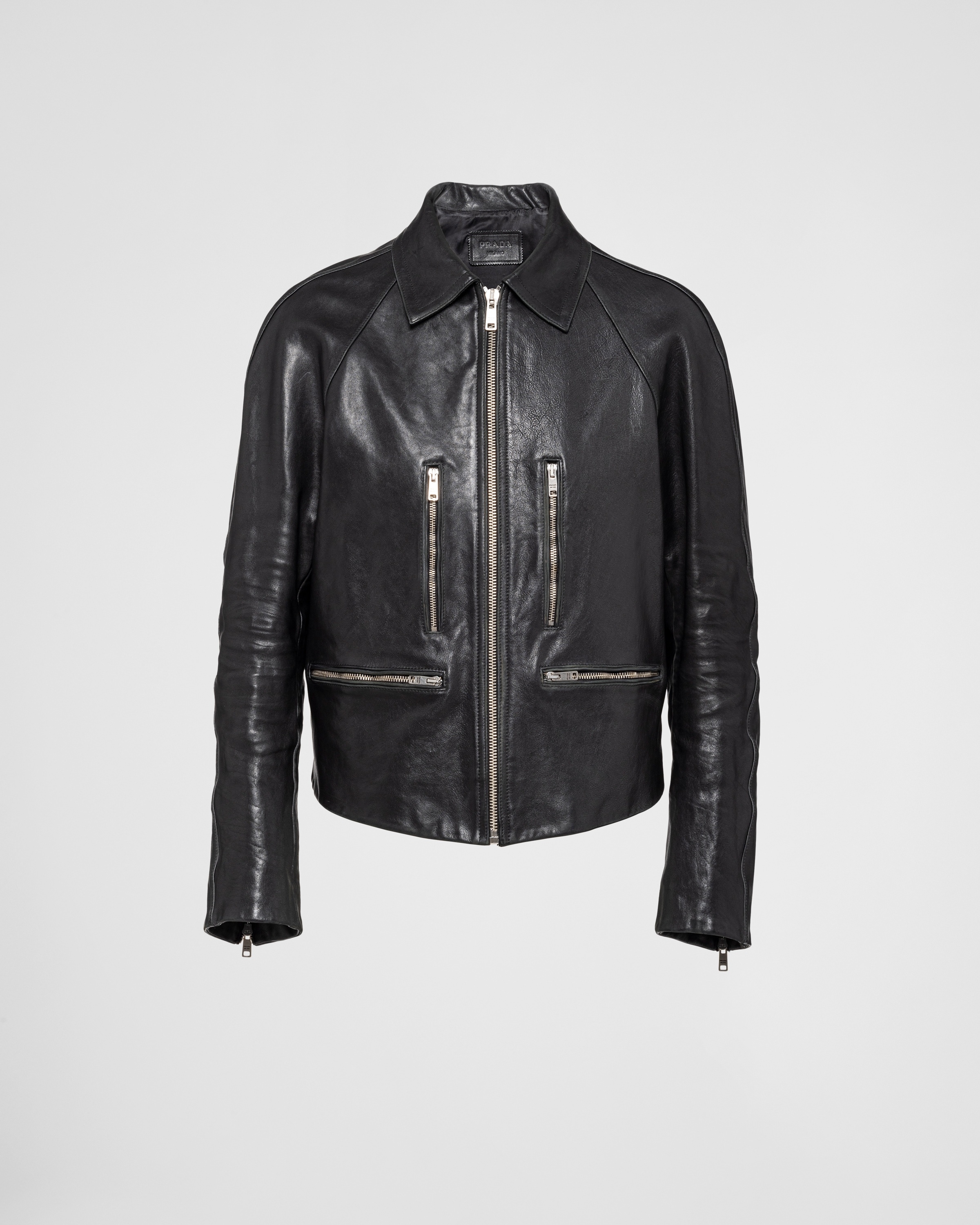 Reversible nappa leather and Re-Nylon bomber jacket