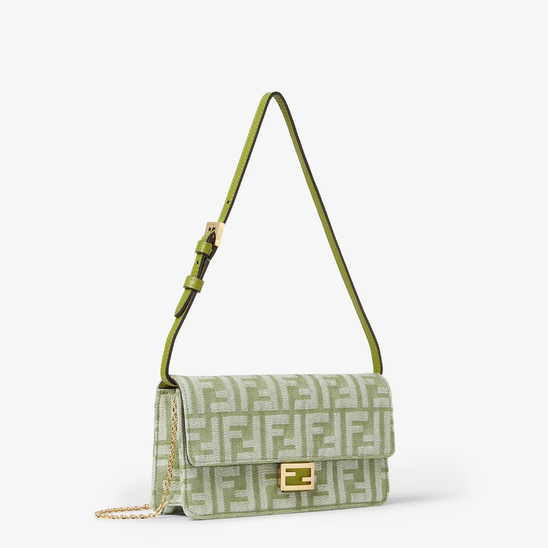 FENDI Wallet On Chain Baguette Verbena green denim-effect FF jacquard wallet outlook