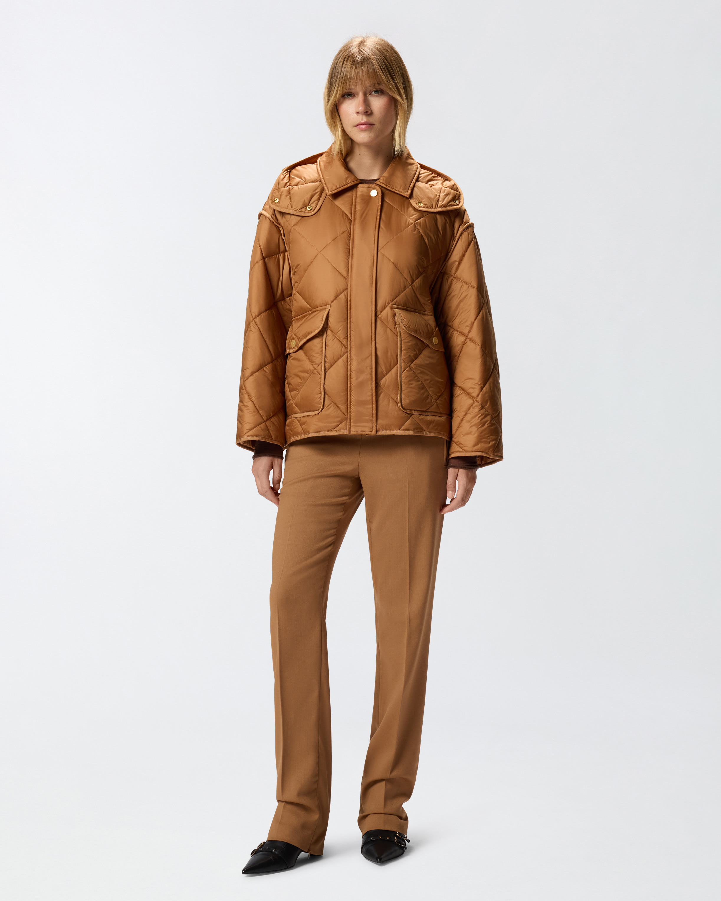 QUILTED TECHNICAL CANVAS PEA COAT - 3
