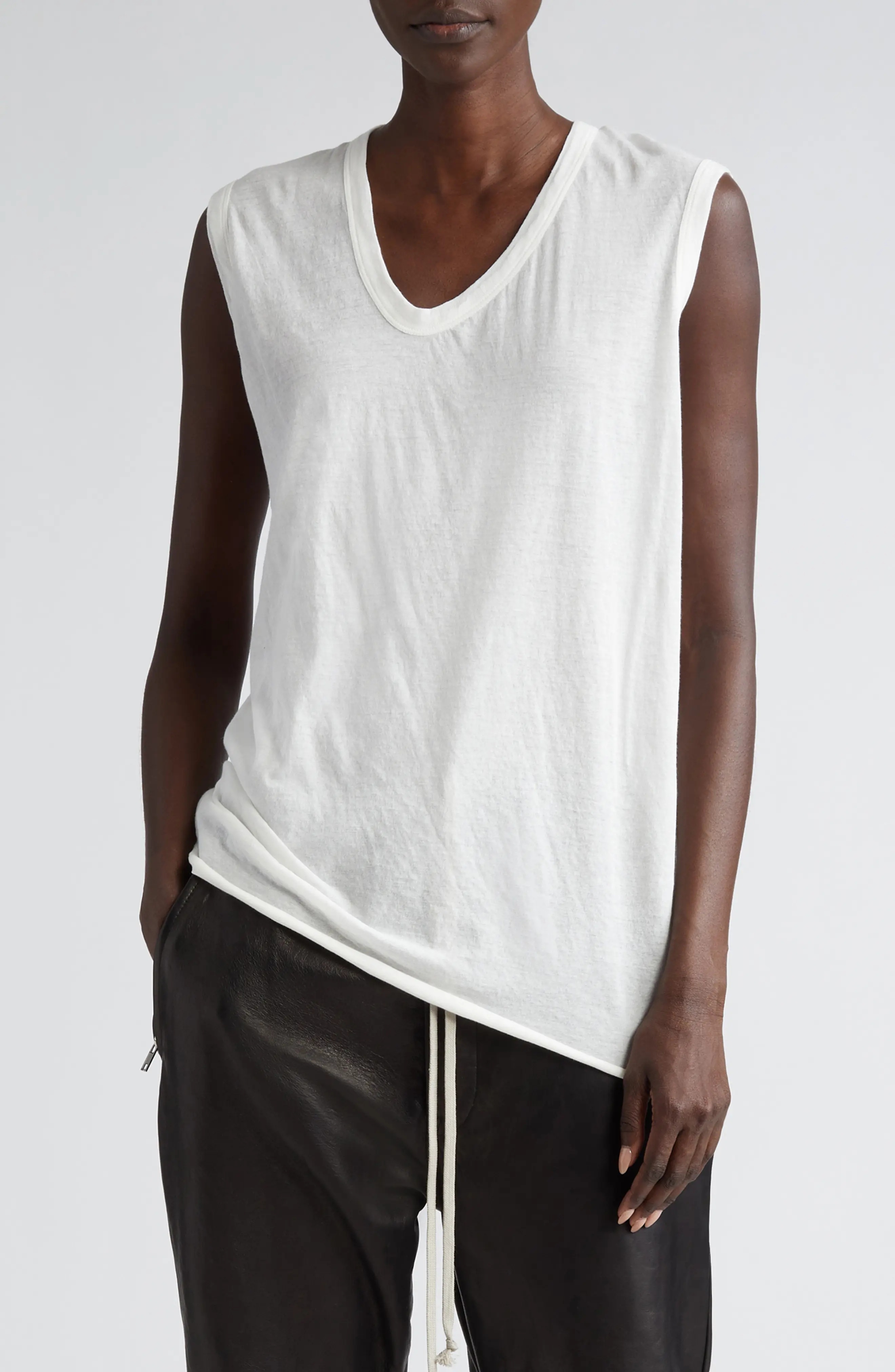 Semisheer U-Neck Cotton Jersey Tank - 1