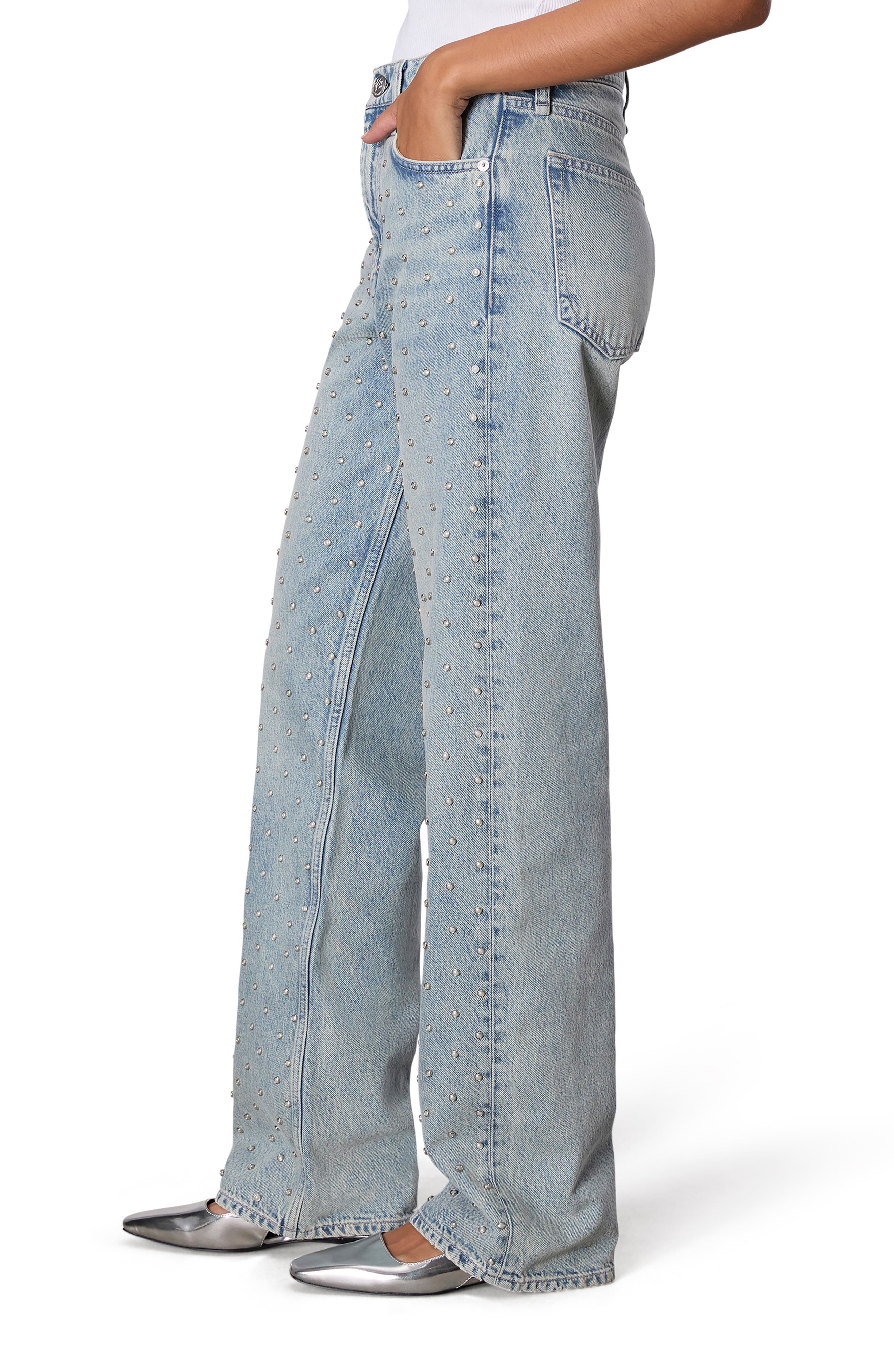 rag & bone Shea Studded High Waist Straight Jeans in Desipearl at Nordstrom - 3
