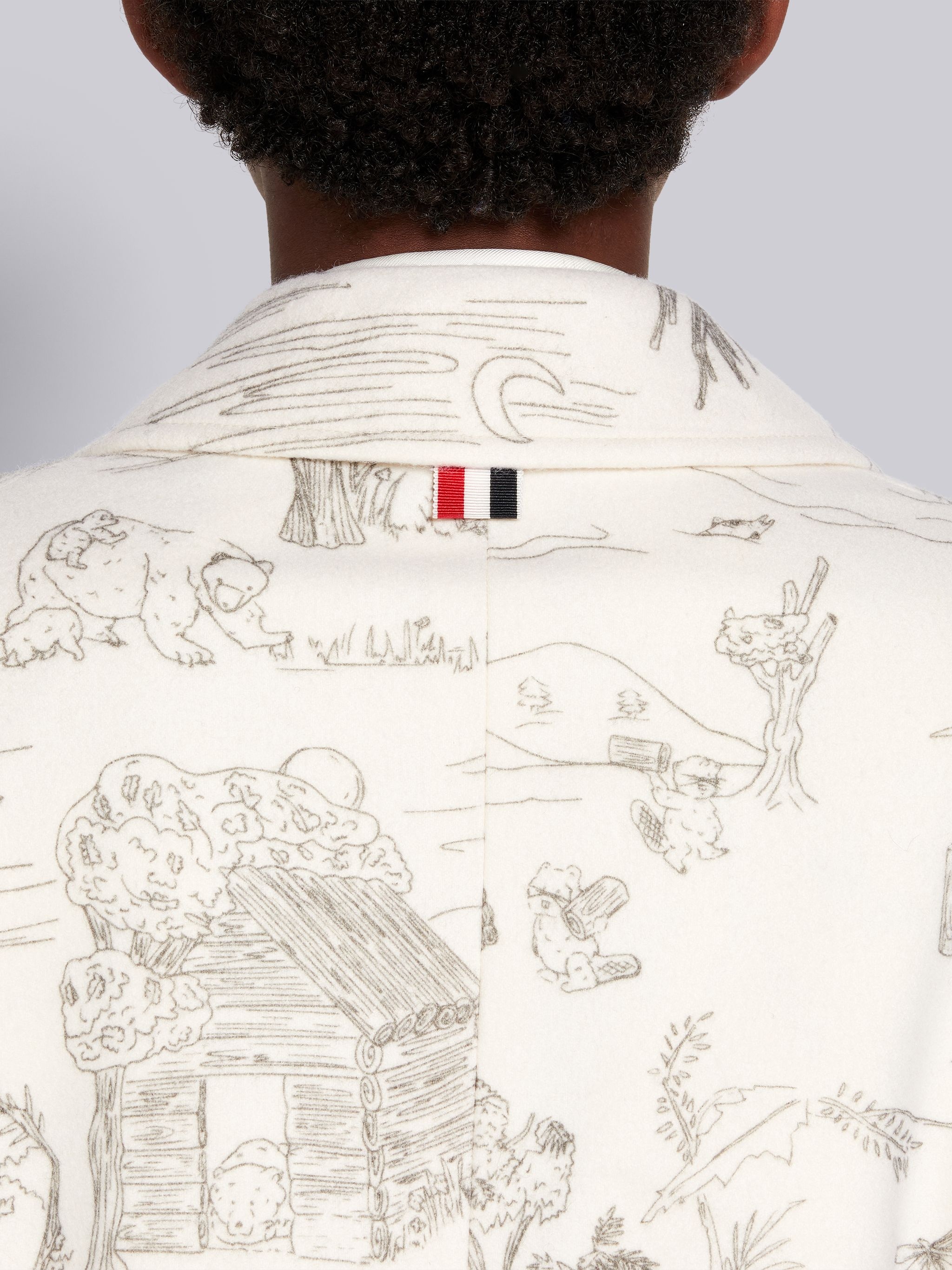 White Animal Camp Toile Printed Cashmere Unconstructed Narrow Shoulder Bal Collar Overcoat - 5
