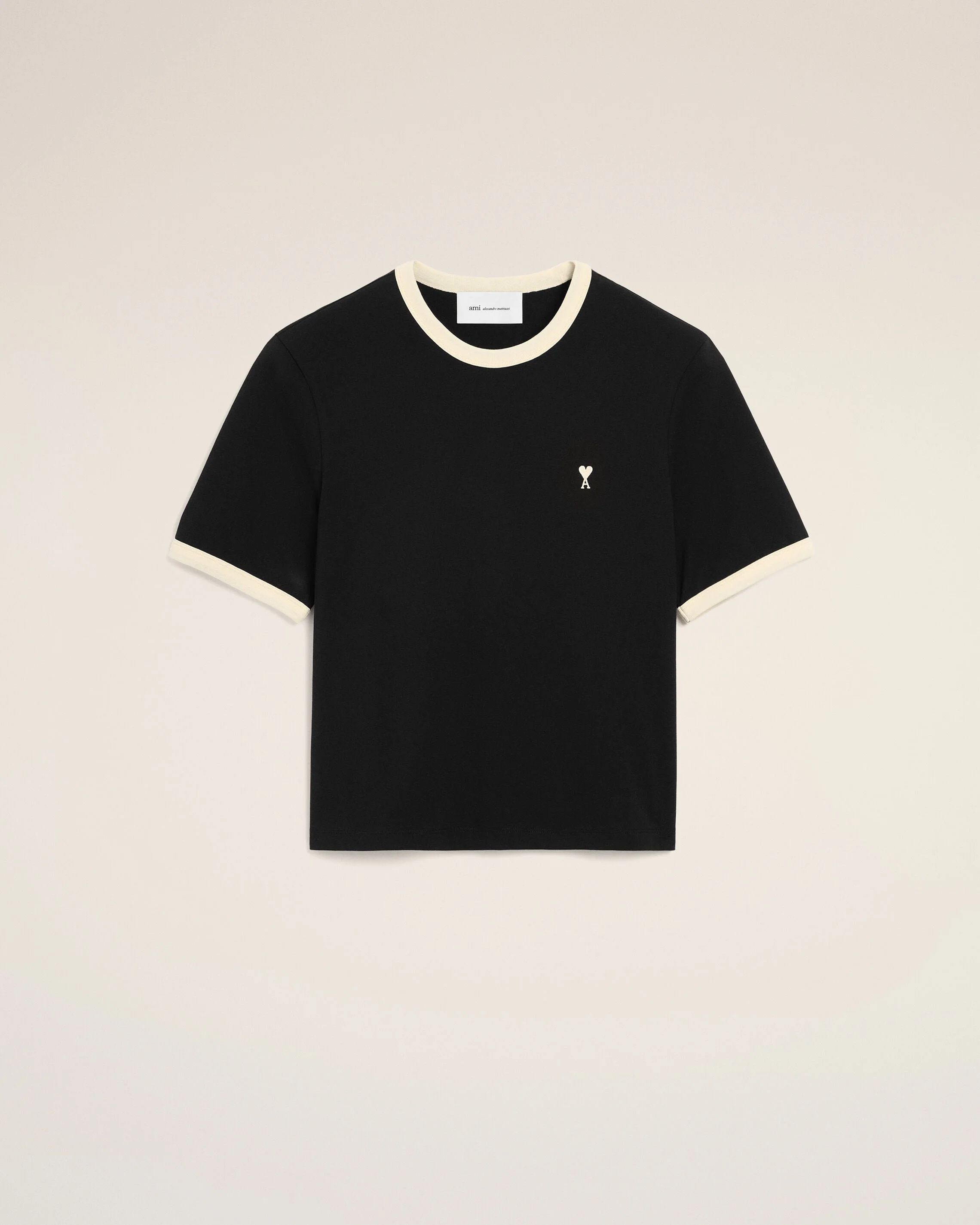 BLACK CONTRASTED COTTON T-SHIRT WITH AMI DE COEUR - 1