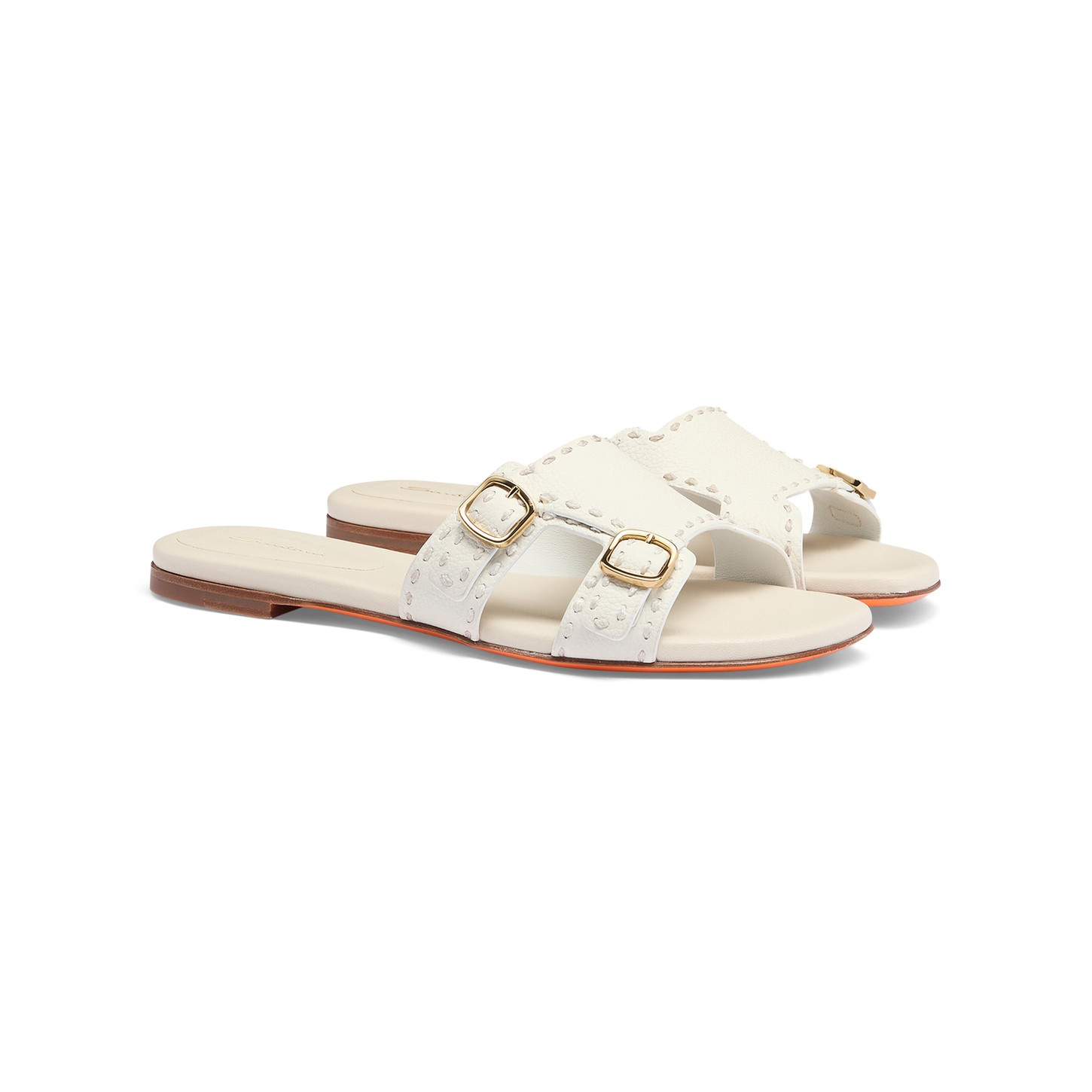 Women's white leather double-buckle Didi slide sandal - 3