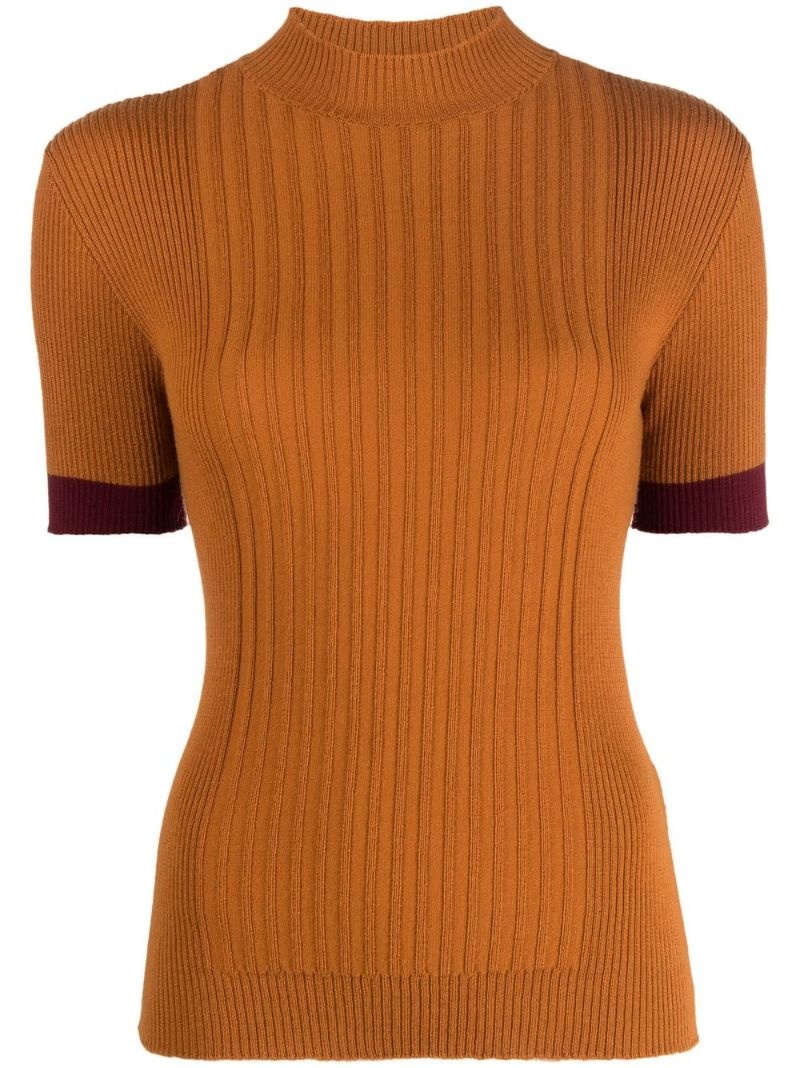 contrasting-cuff ribbed top - 1