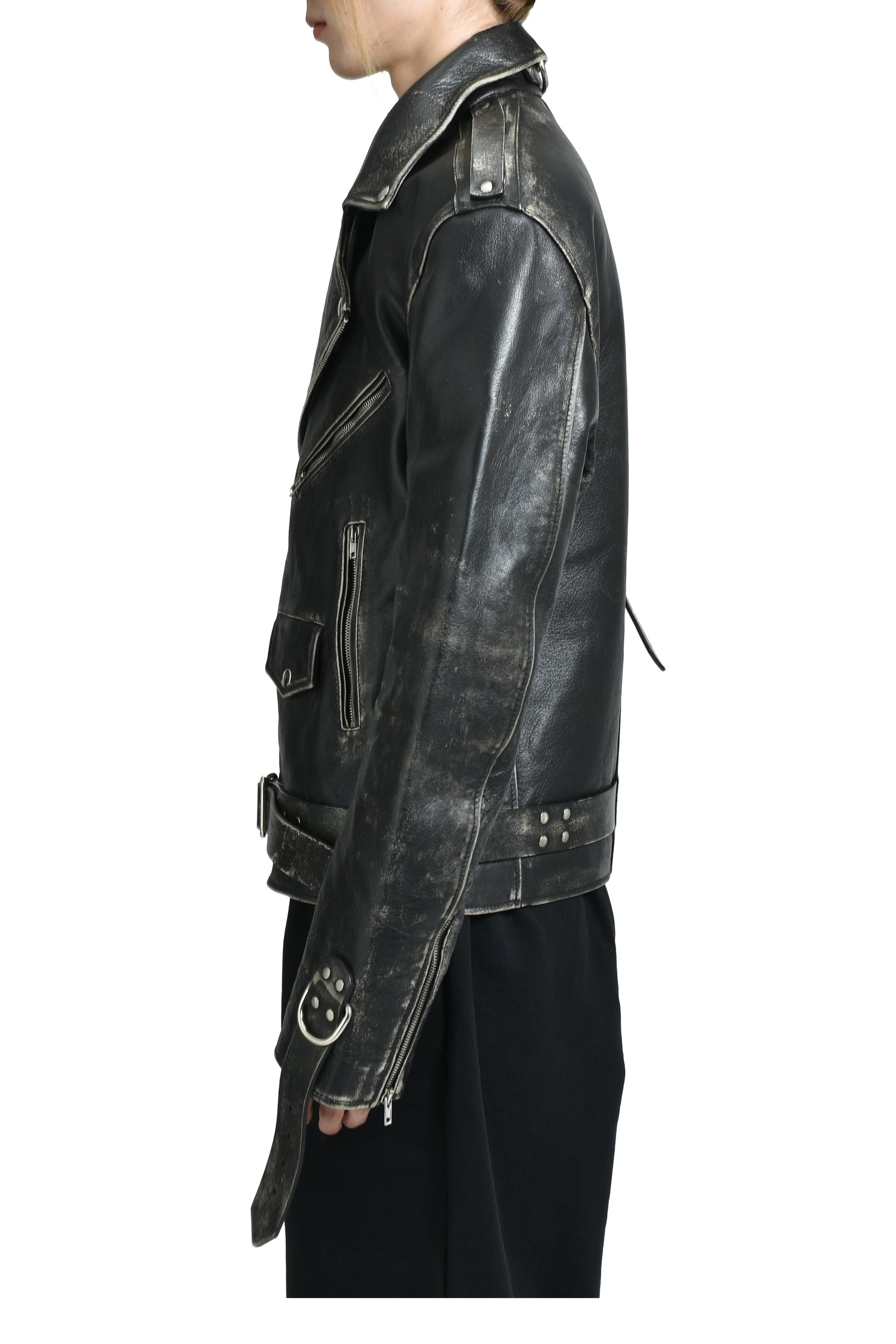 DISTRESSED BONDAGE BIKER JACEKT / BLK - 3