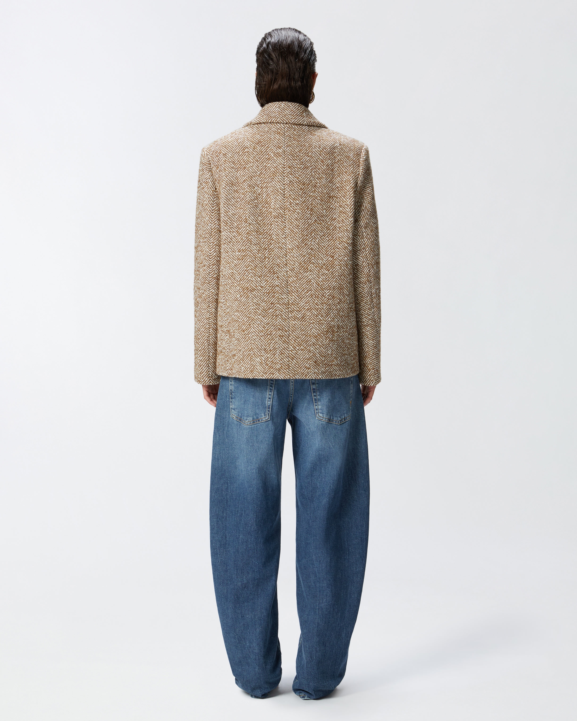 SHORT DOUBLE-BREASTED COAT PEA COAT WITH HERRINGBONE - 4