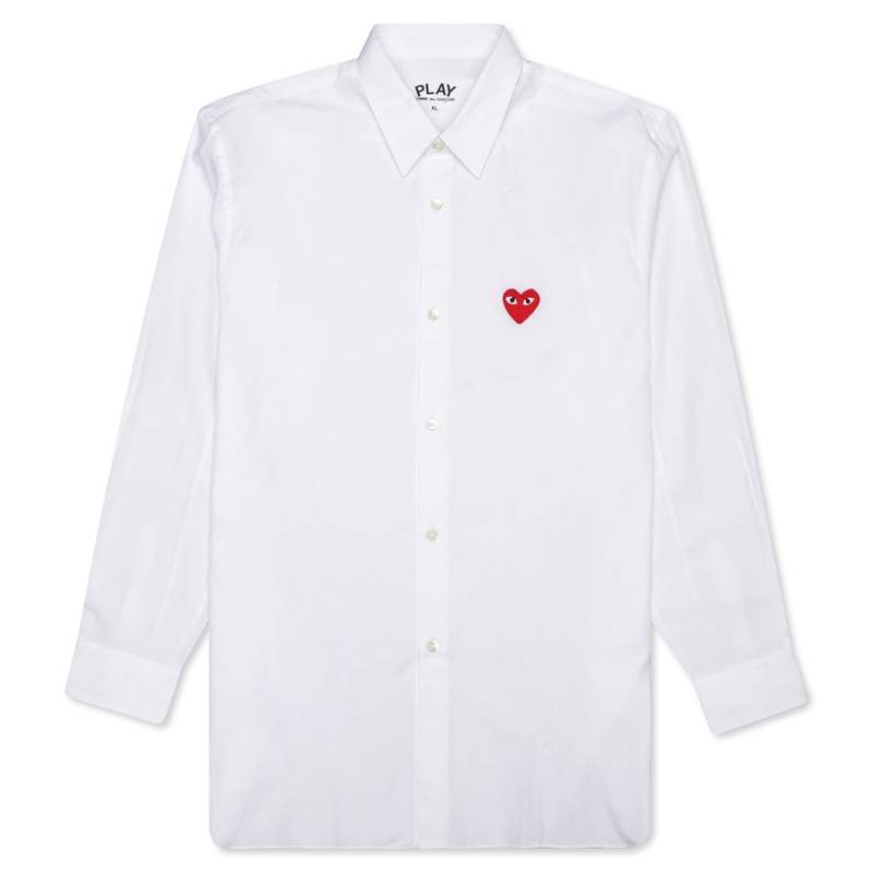 COMME DES GARCONS PLAY RED EMBLEM BUTTON DOWN - WHITE - 1