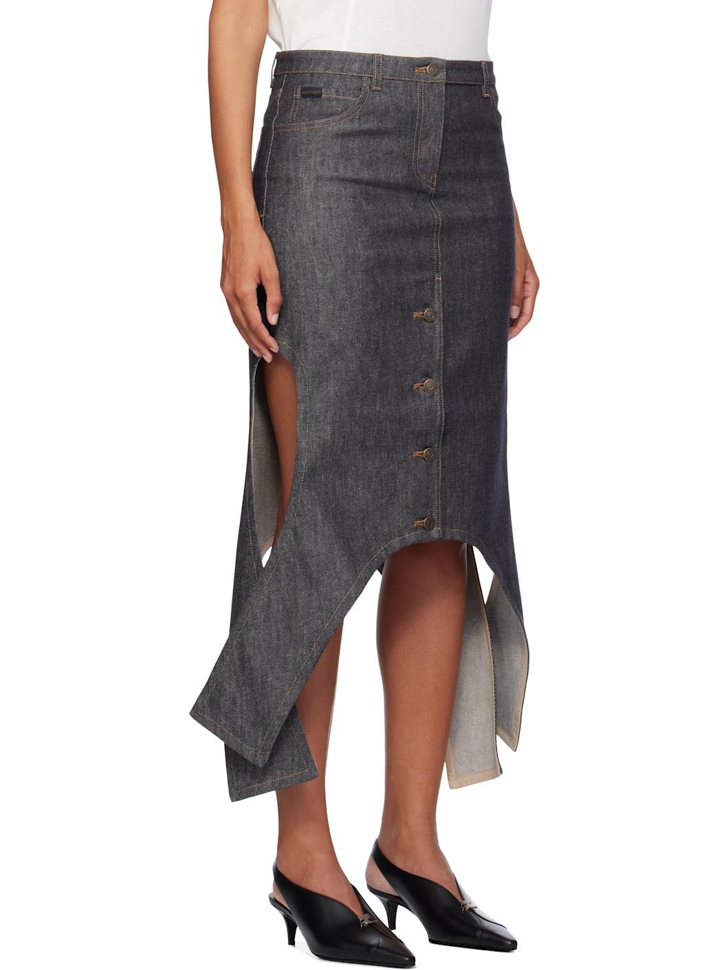 Gray Reversed Denim Midi Skirt - 2