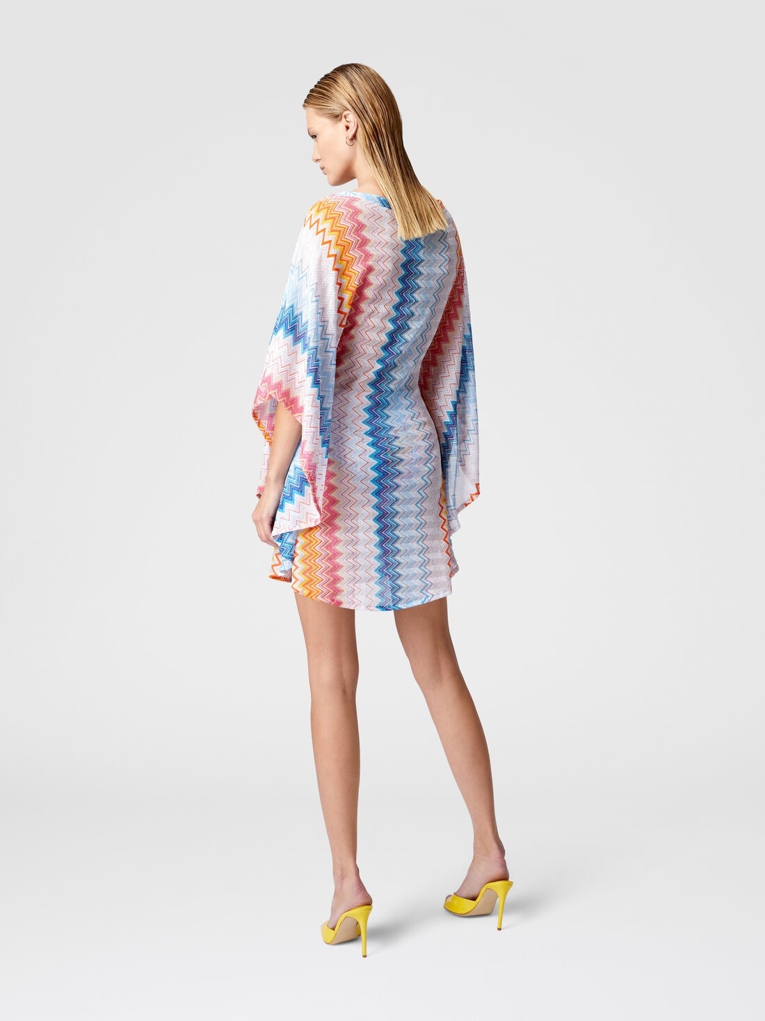 Short kaftan in zig zag lamé viscose blend with batwing sleeves - 3