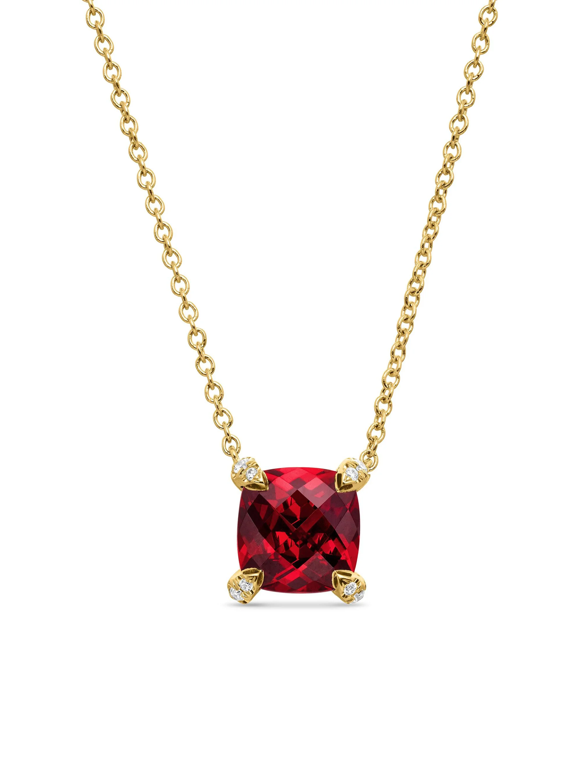 Women's Petite Chatelaine Pendant Necklace in 18K Yellow Gold with Pavé Diamonds - Garnet - 1