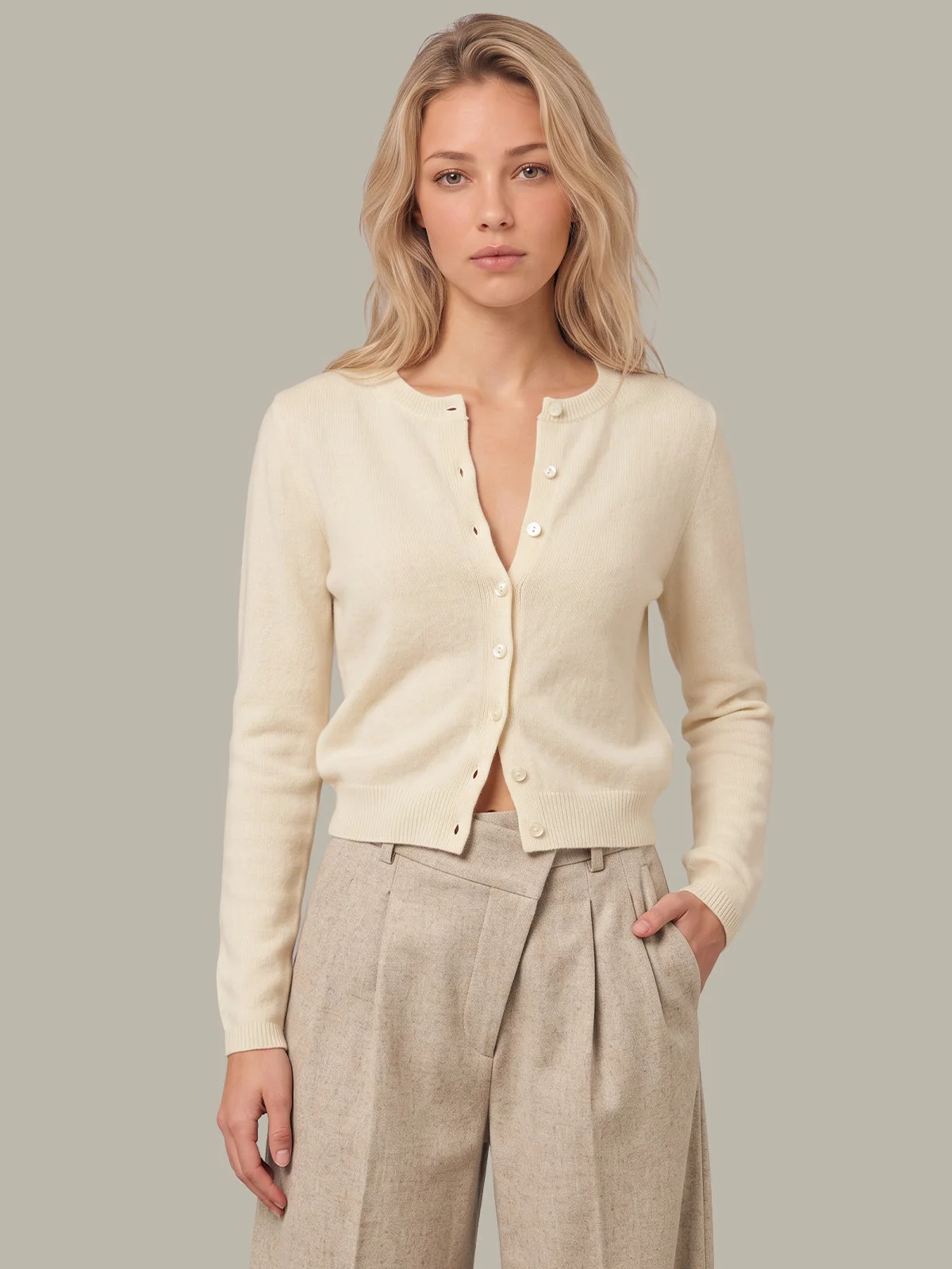 100% Cashmere Crewneck Cardigan - 1