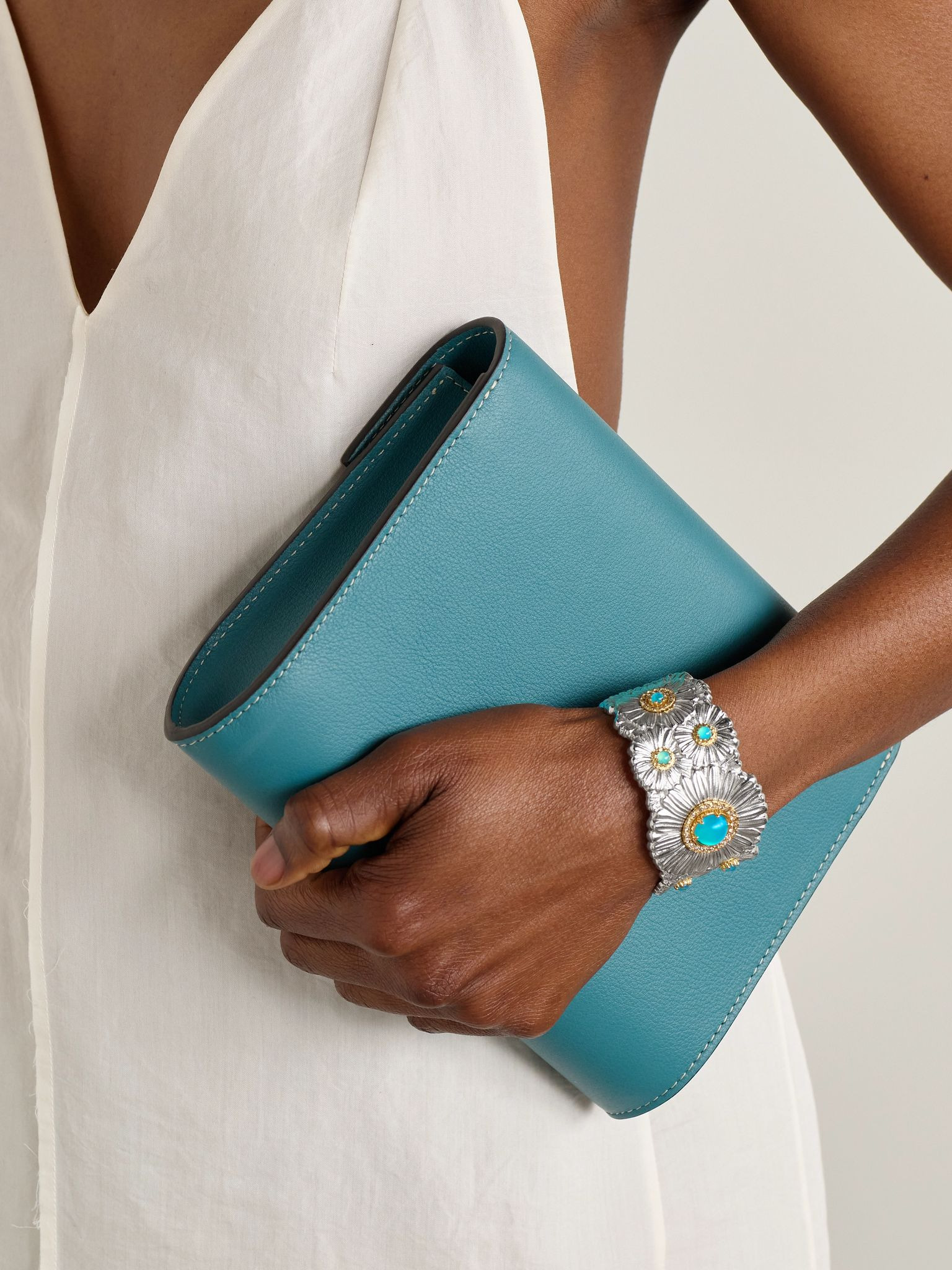 Daisy Blossoms gold-plated, agate and diamond cuff Silver - 2