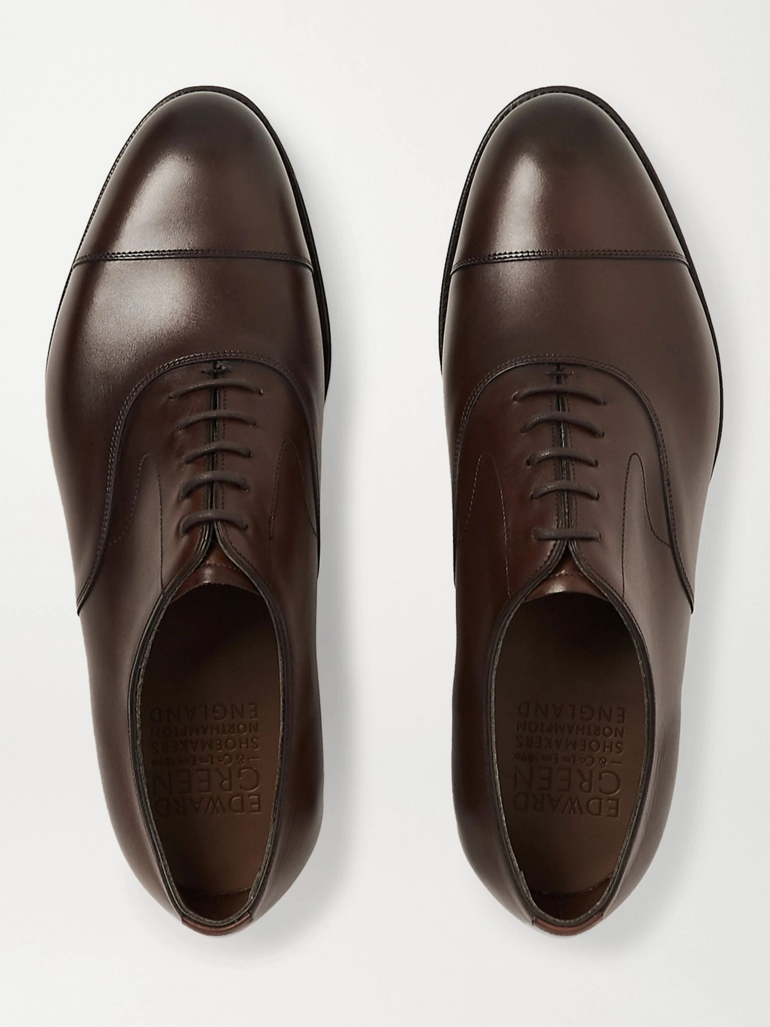 Chelsea Cap-Toe Burnished-Leather Oxford Shoes Dark brown - 8
