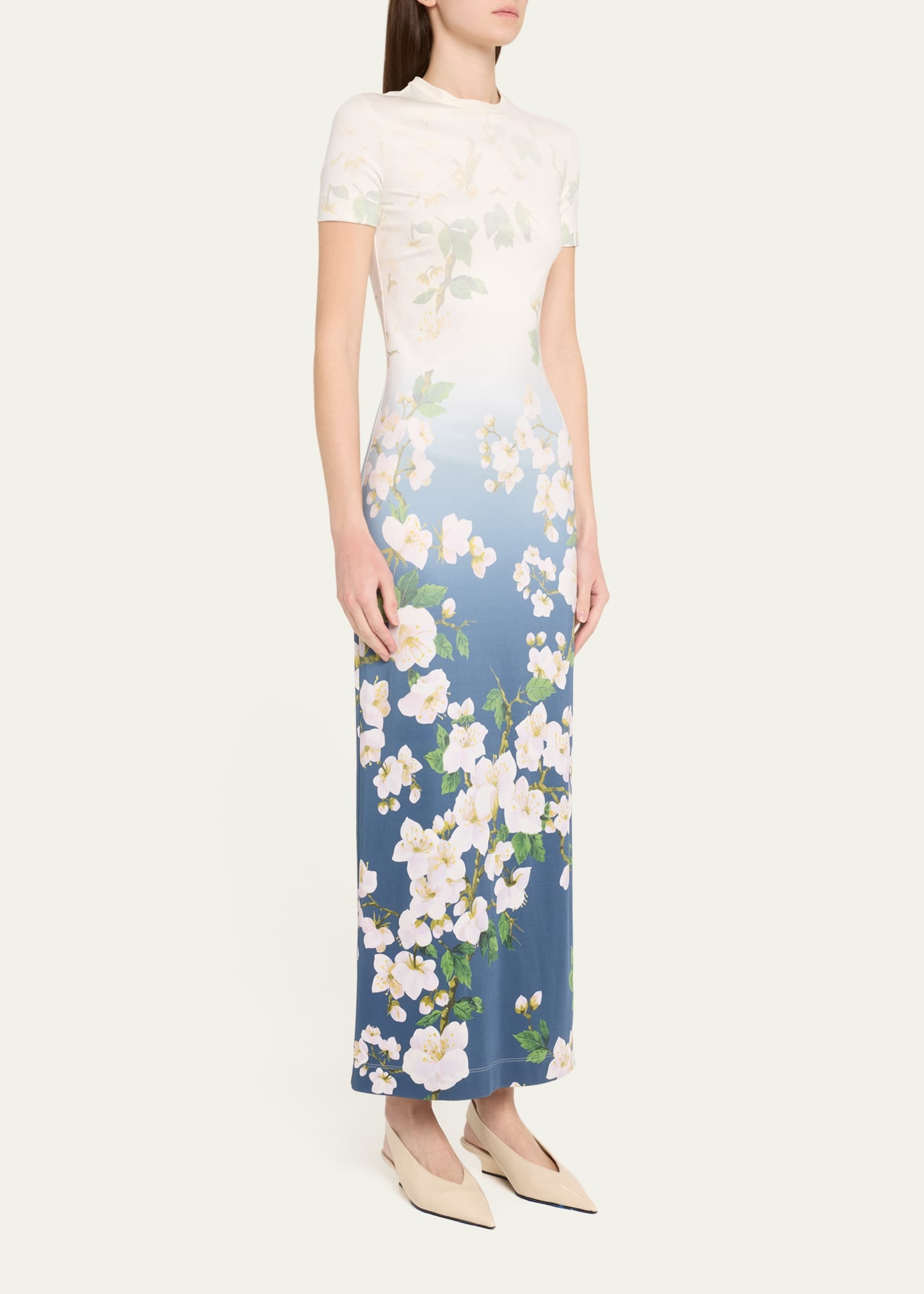 Short-Sleeve Cherry Blossom Jersey Ankle Dress - 4