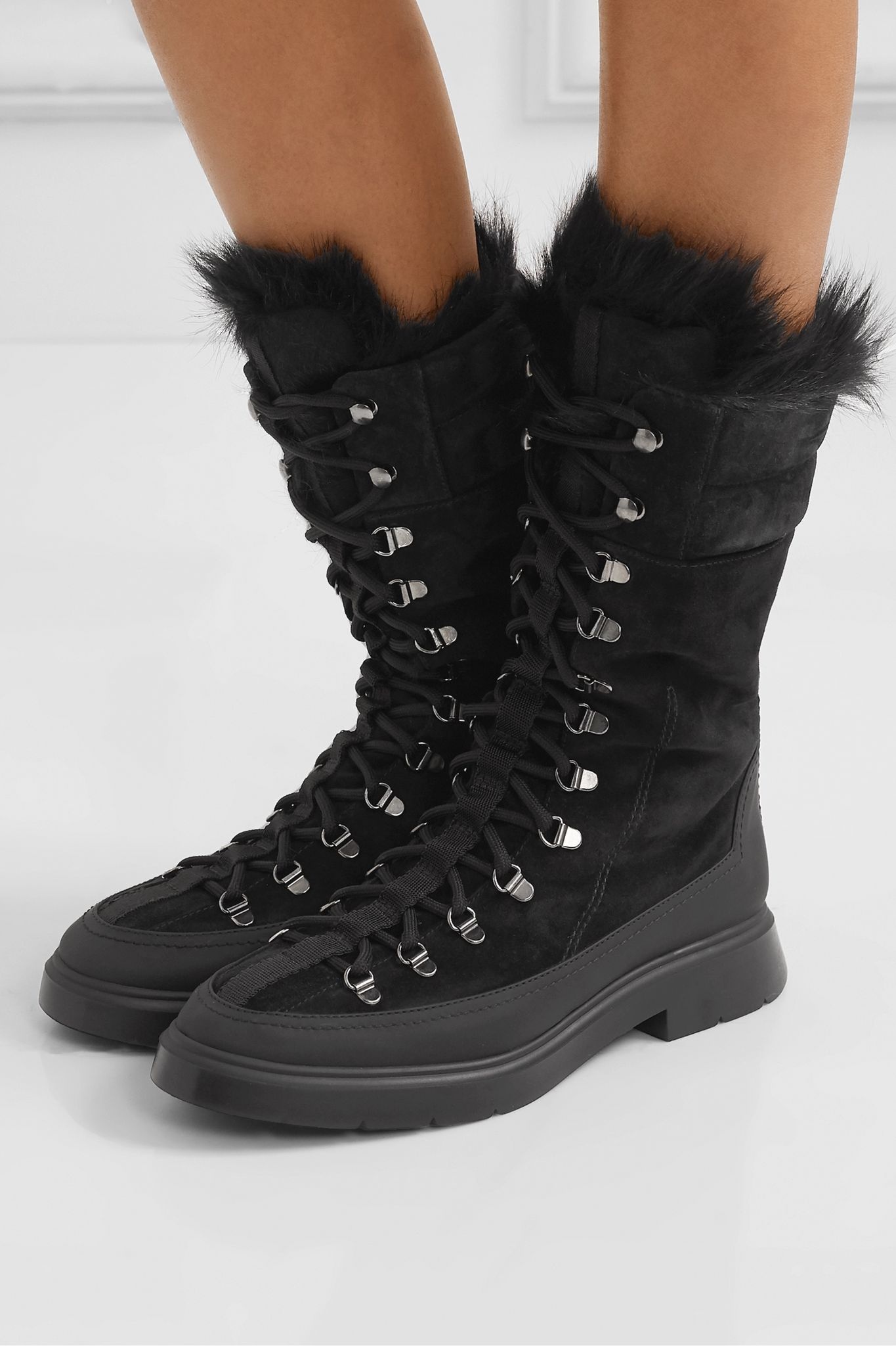 Jessie shearling and rubber-trimmed suede boots - 2