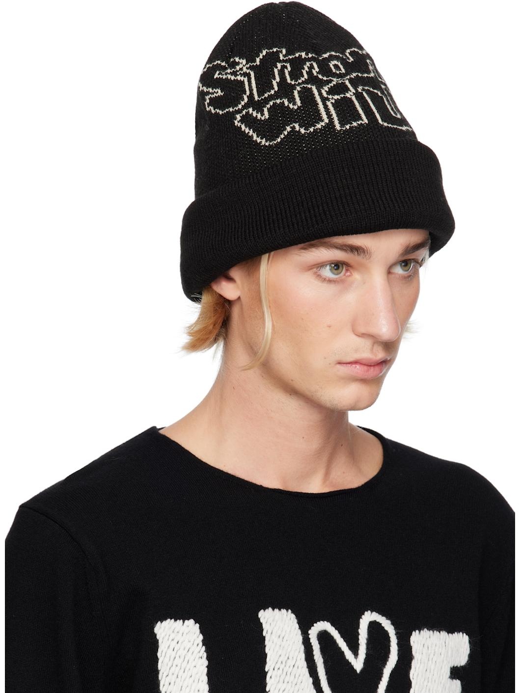 Black Jacquard Knit 'STRONG WILL' Beanie - 2