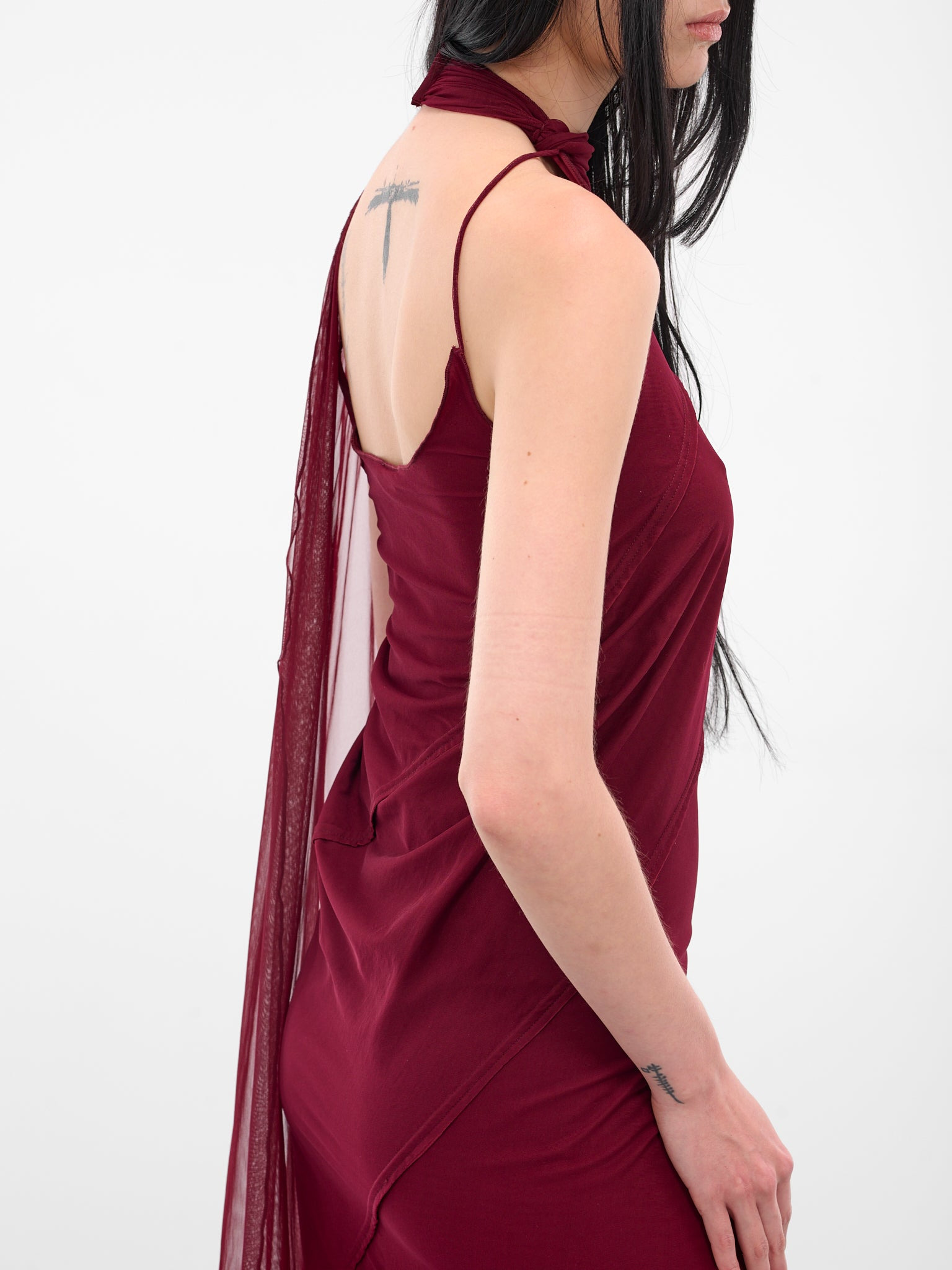 Red Mesh Shawl Maxi Dress - 5
