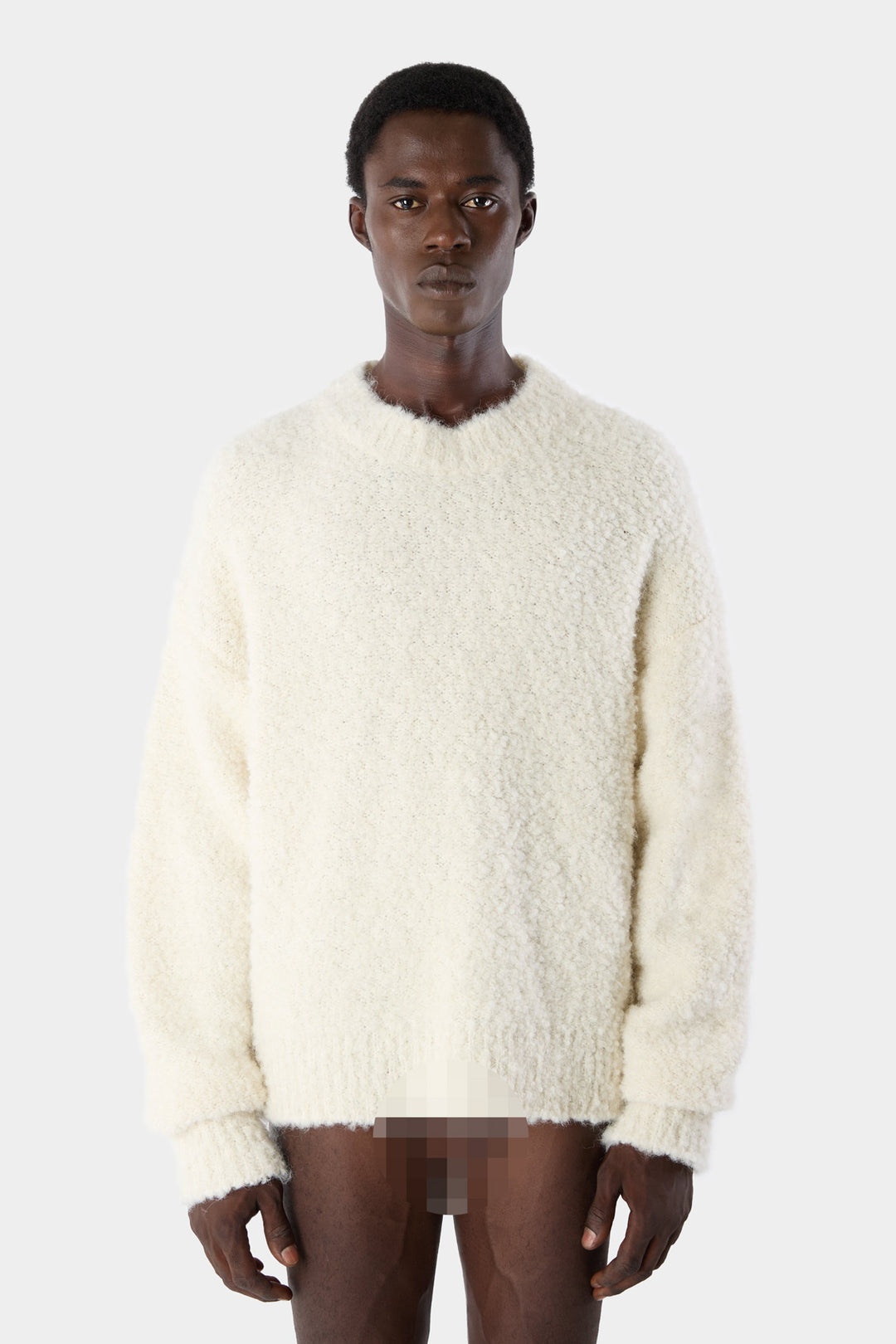 ASTRAKAN ROUND NECK SWEATER / cream - 3