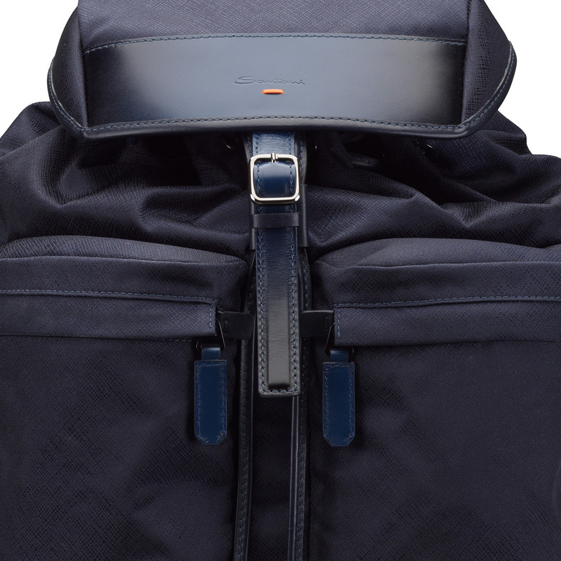 Blue leather and nylon backpack 6