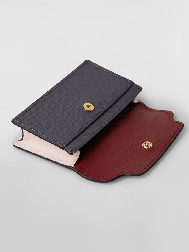RED PINK AND GREY SAFFIANO LEATHER BUSINESS CARD WALLET - 2