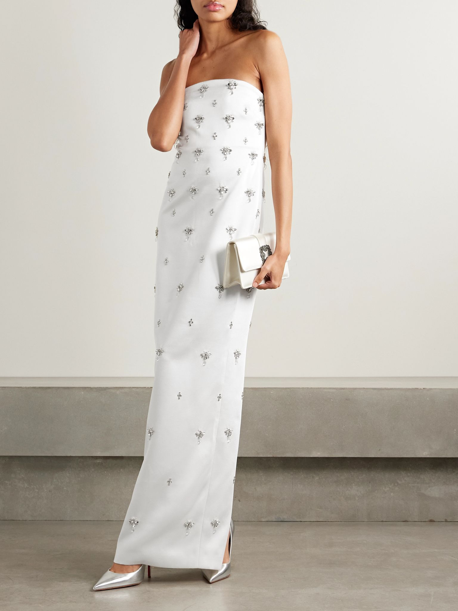 Elise strapless embellished satin-crepe gown White - 2