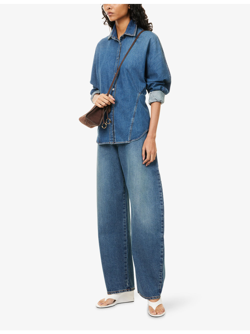 Pointed-Collar Curved Denim Shirt - 2