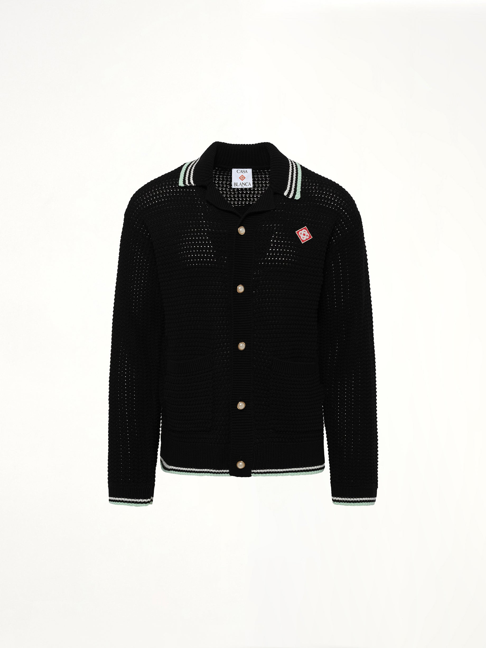 Embroidered Crochet Shirt in Black - 2