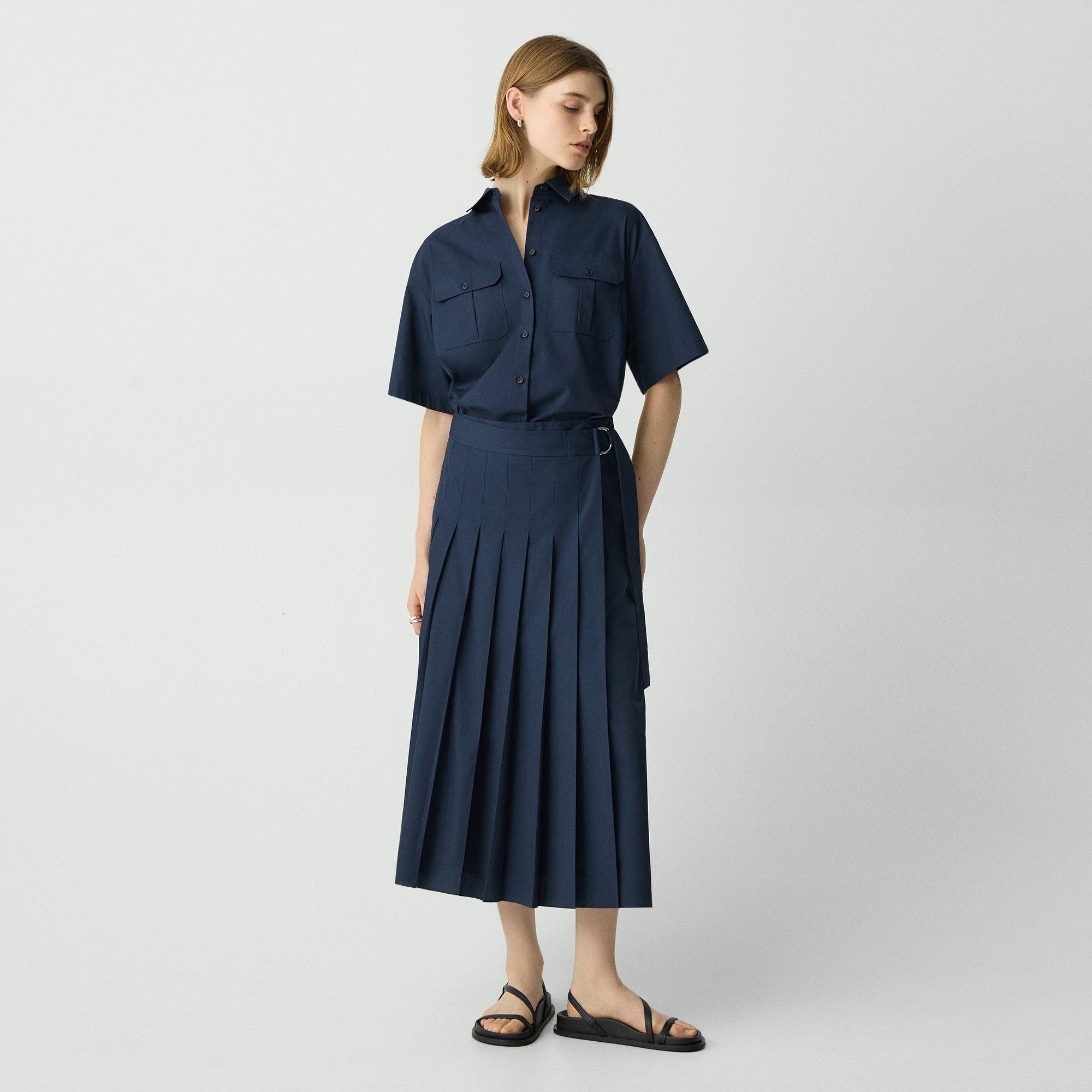 Pleated Wrap Dress in Sleek Poplin - 2
