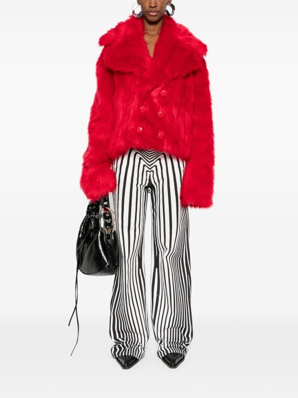 double-breasted faux-fur jacket - 2