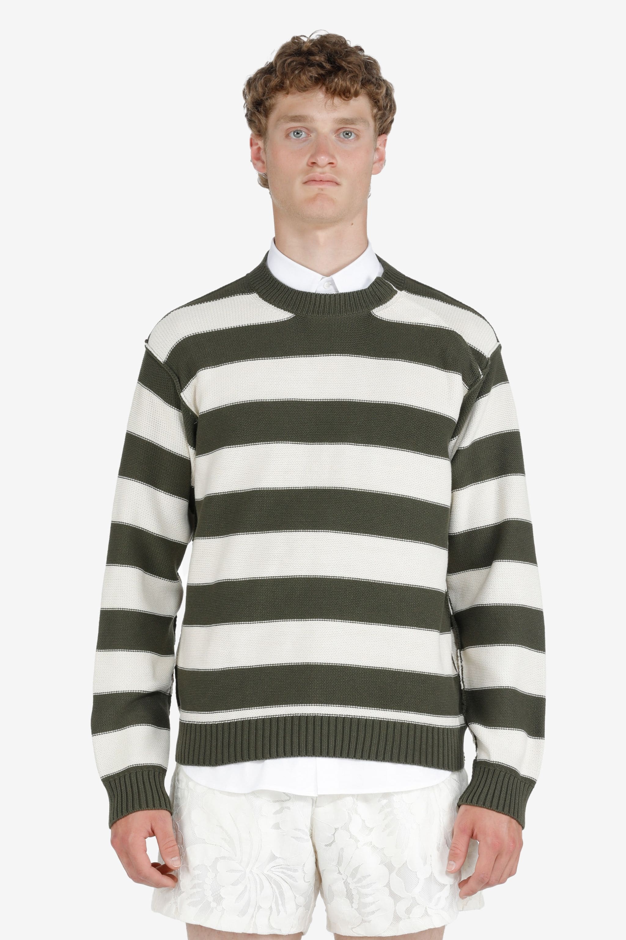 BUTTON-SHOULDER STRIPED SWEATER - 1