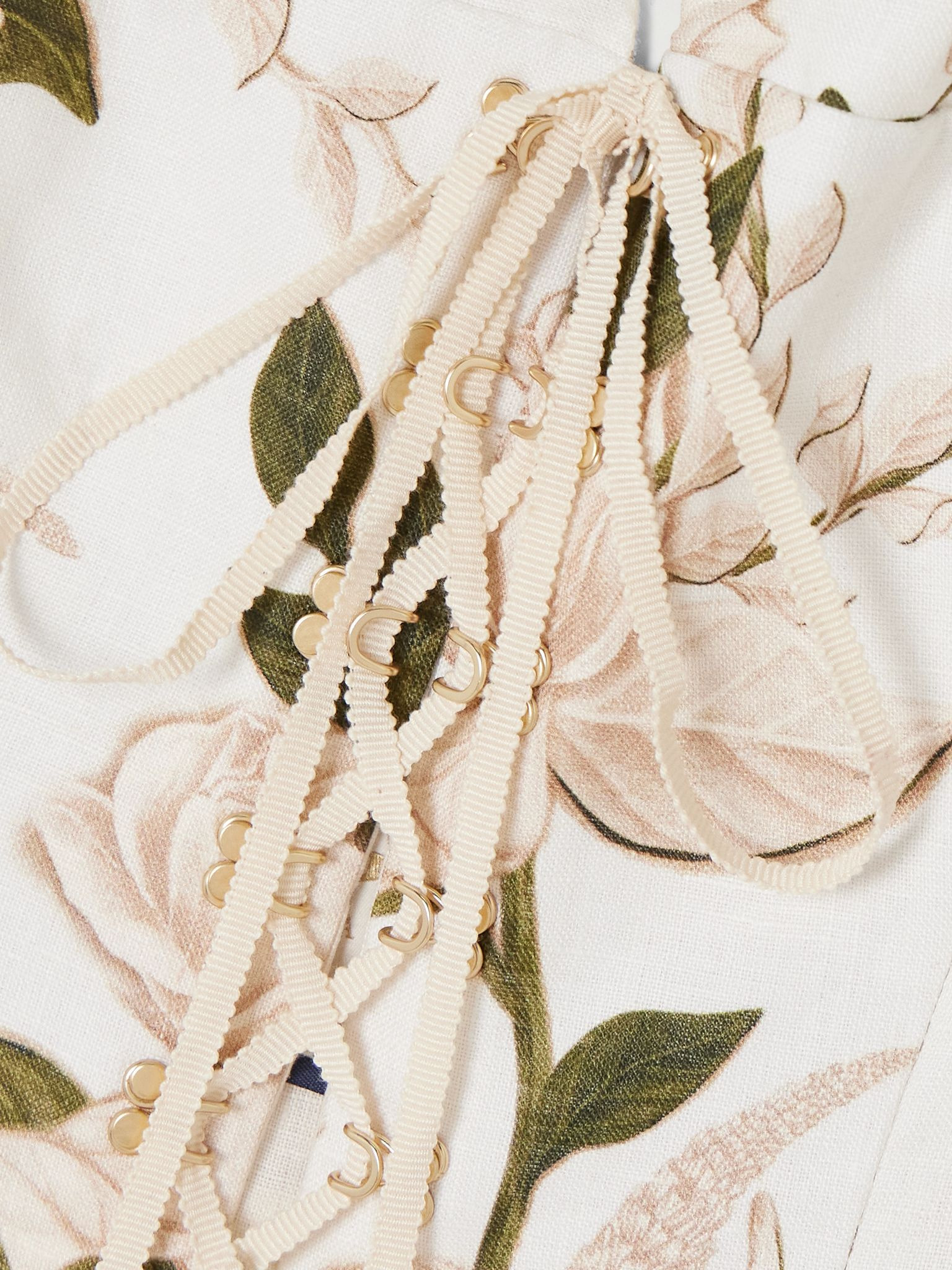 Reserva cropped lace-up floral-print linen bustier top Multi - 4