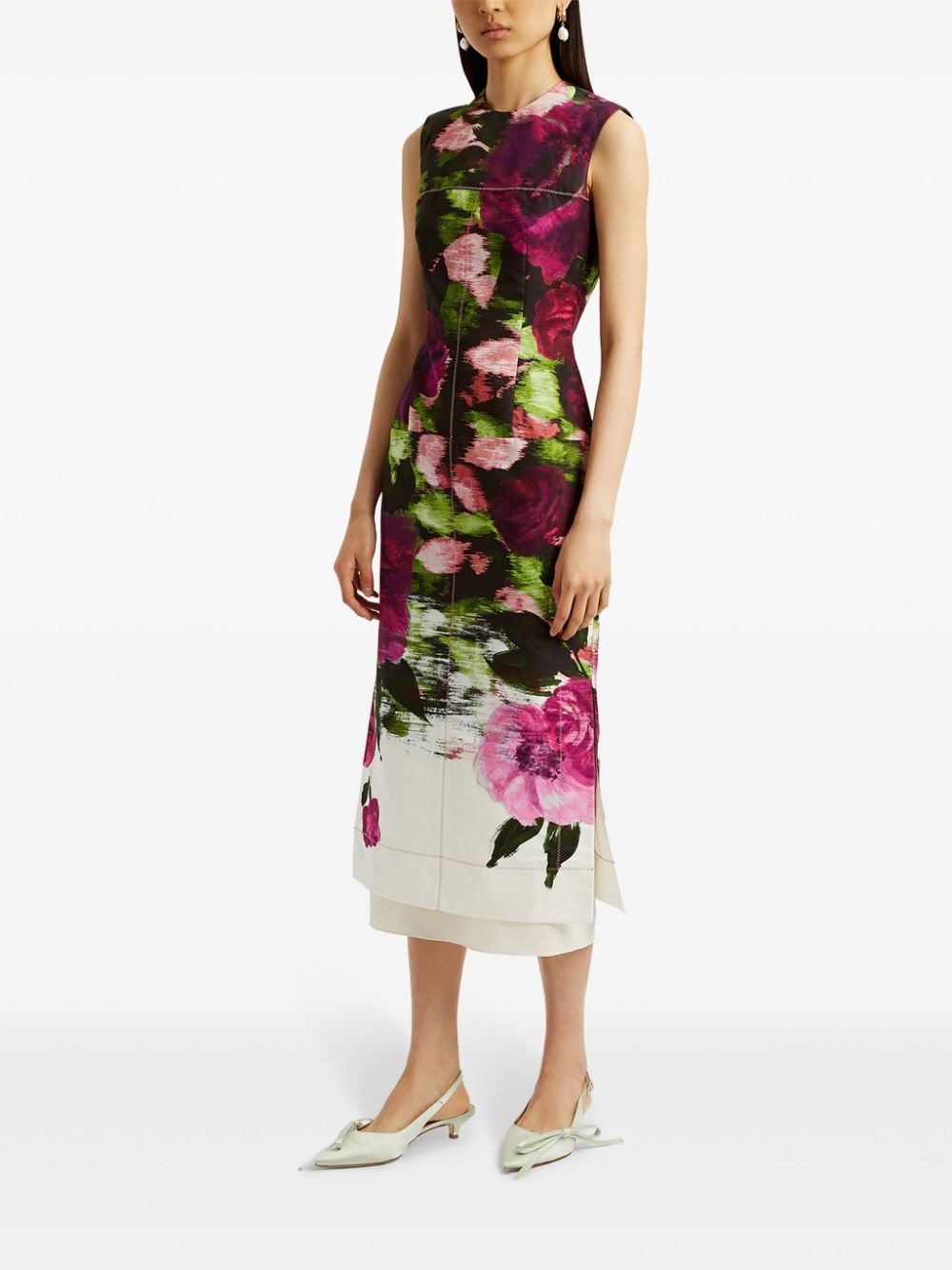 floral-print pencil silk midi dress - 2