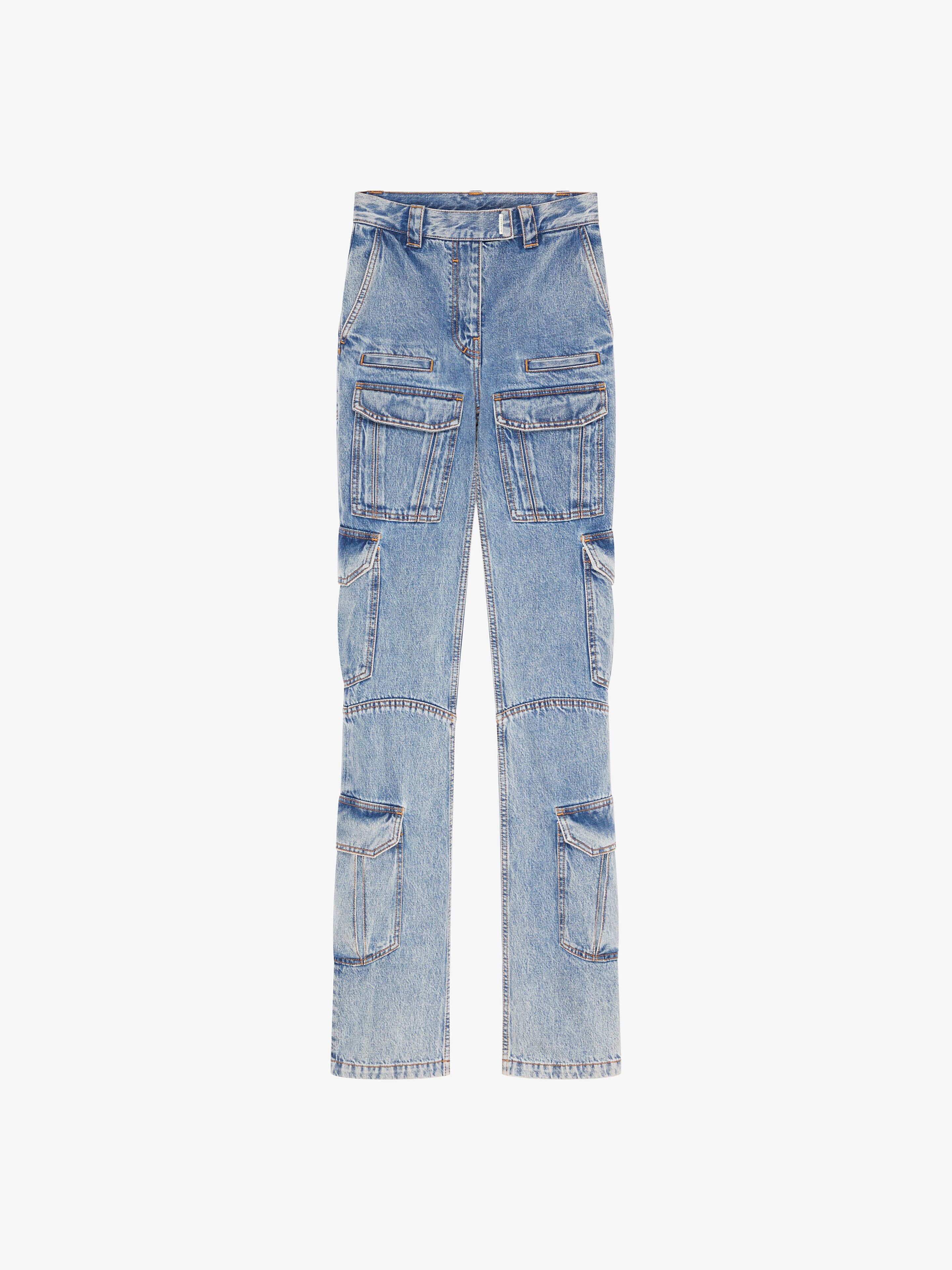 BOOT CUT CARGO PANTS IN DENIM - 1