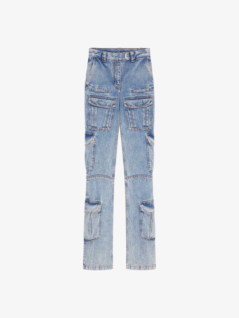 BOOT CUT CARGO PANTS IN DENIM - 1