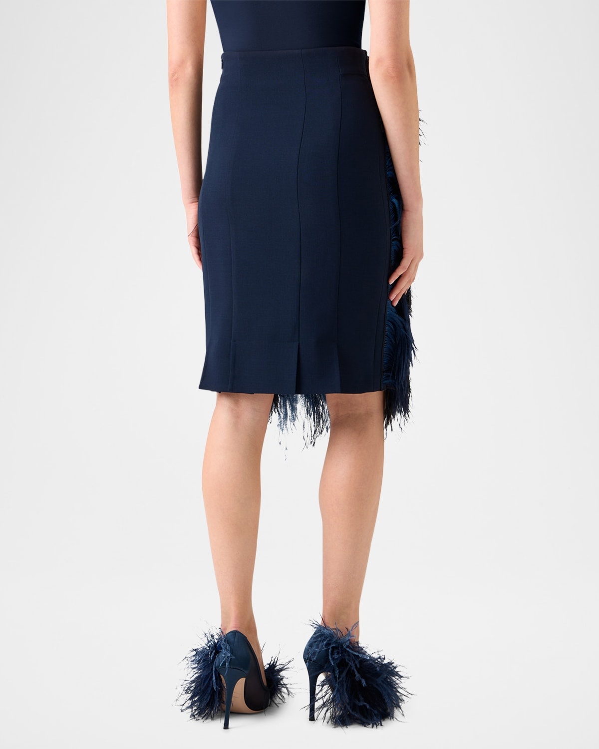 Alysons Cyanotype Print Feather Pencil Skirt - 3