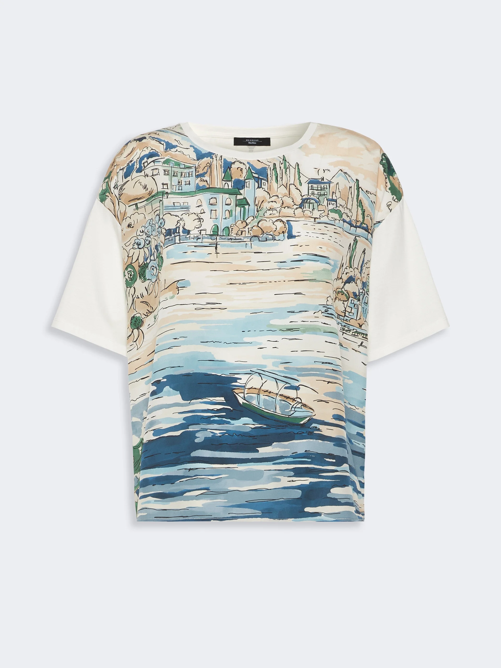 TERZO Jersey and printed silk T-shirt - LIGHT BLUE - 1