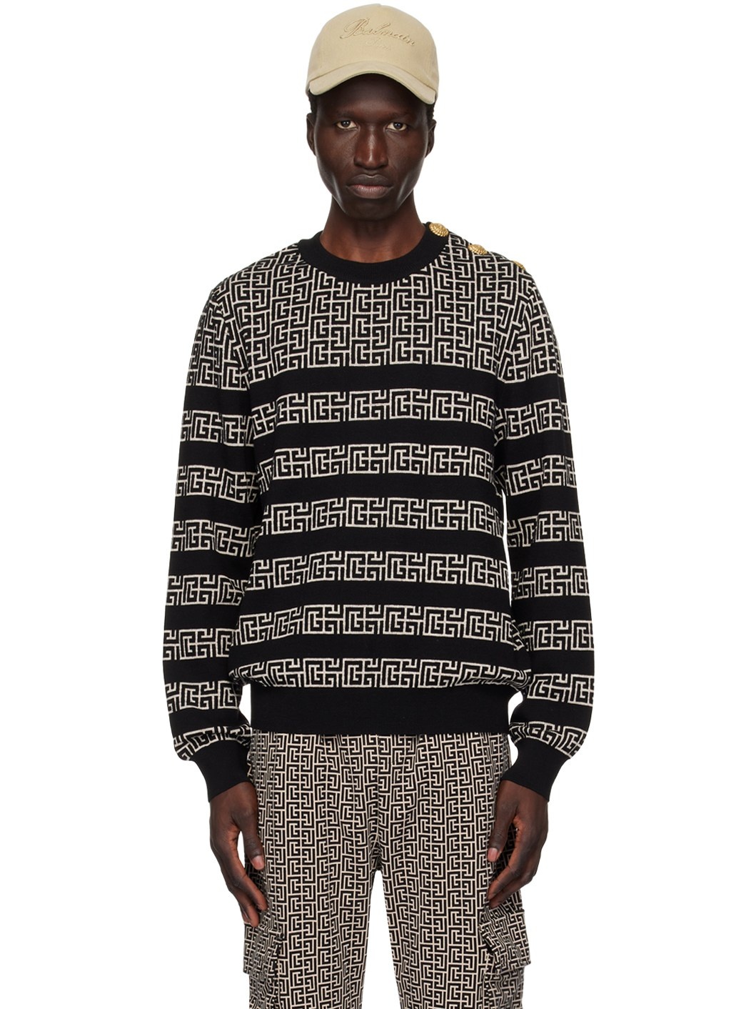 Black & Off-White Striped 'PB' Labyrinth Sweater - 1