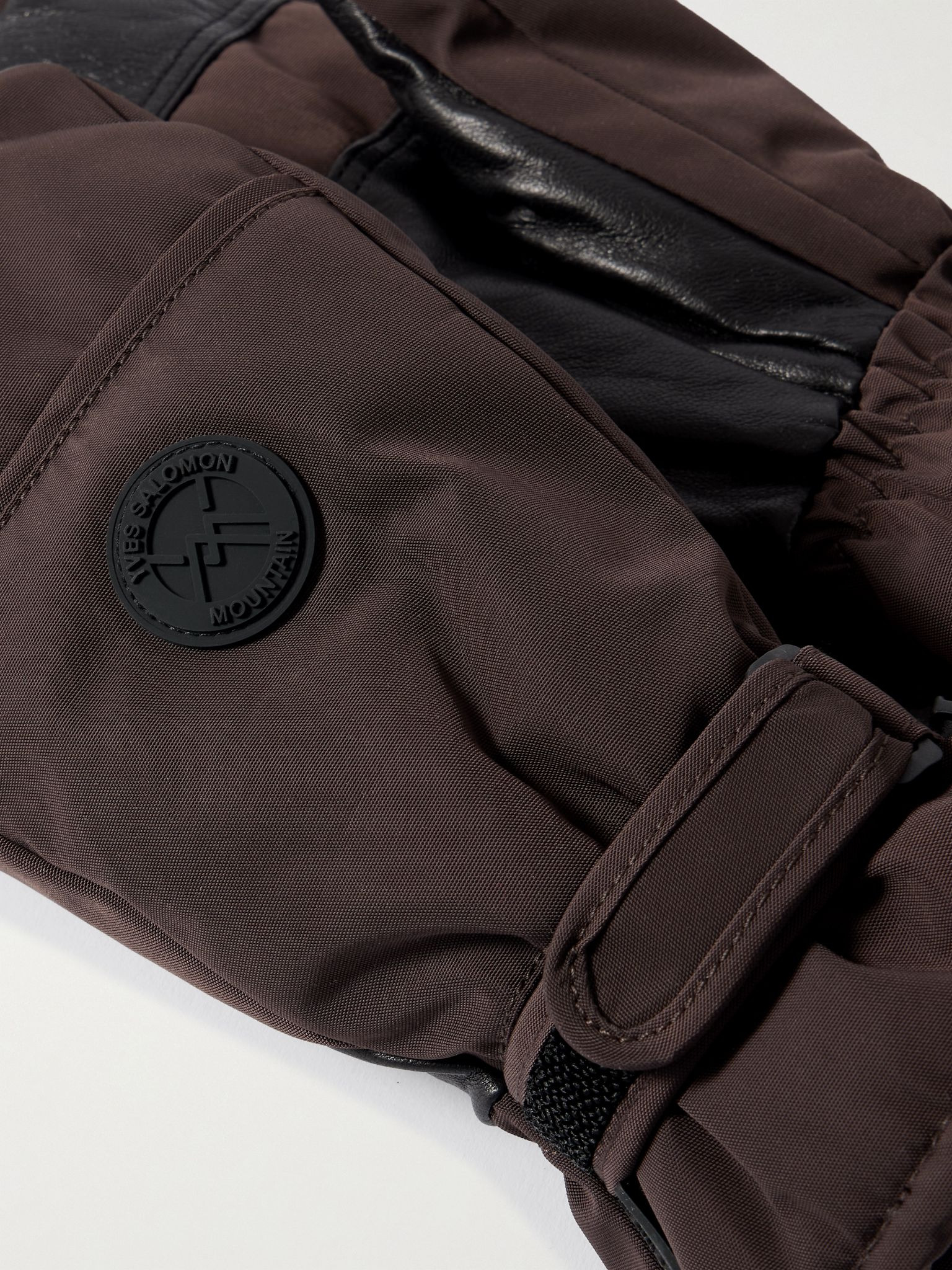 Leather-trimmed appliquéd padded ski mittens Brown - 3