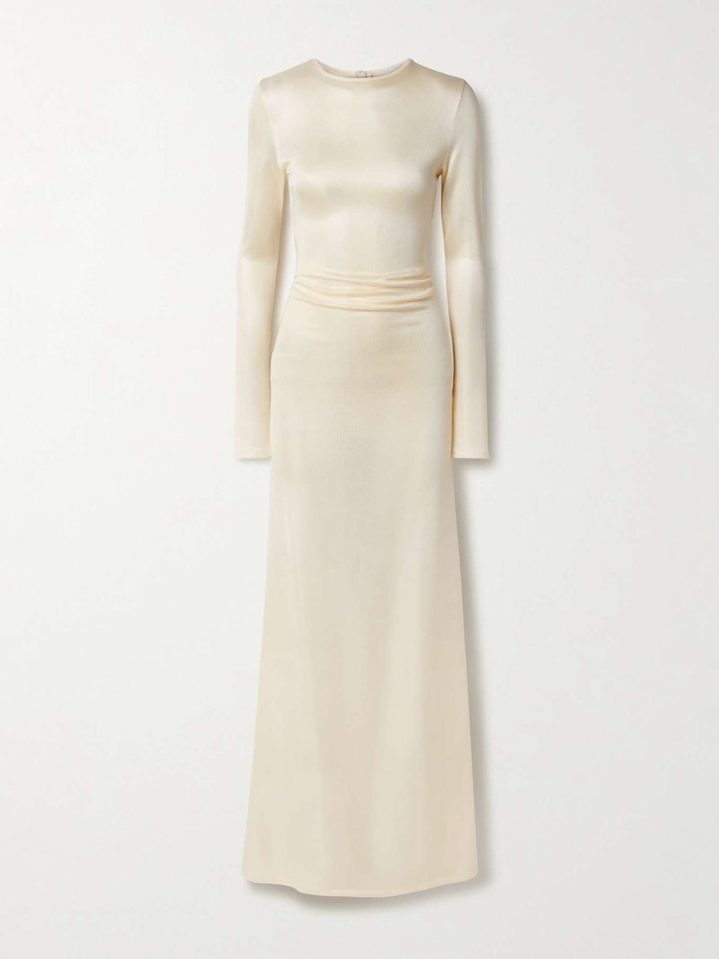 Luella gathered stretch-knit maxi dress Cream - 1
