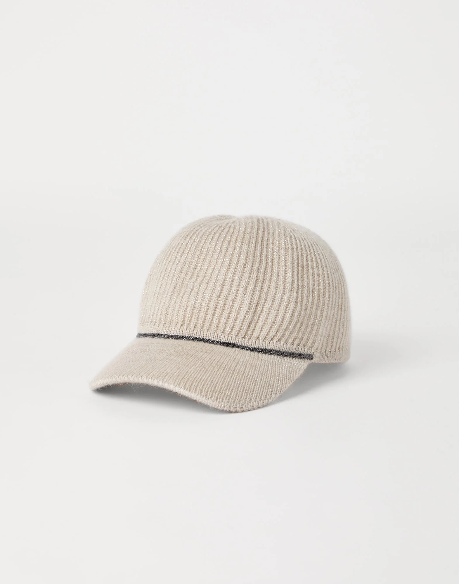 Sparkling cashmere English rib knit baseball cap with monili - 1