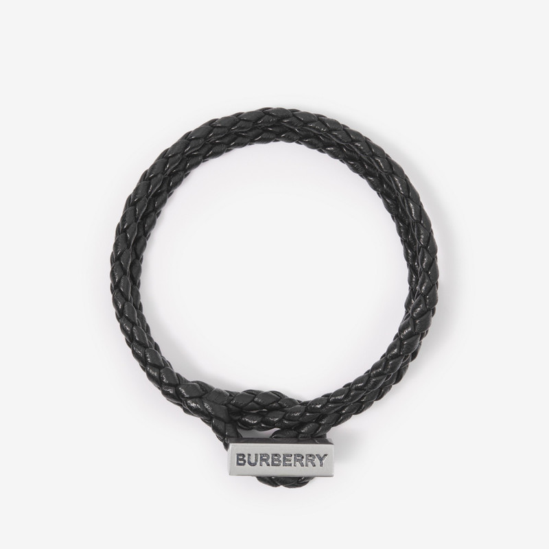 Burberry Logo Engraved Braided Leather Bracelet outlook
