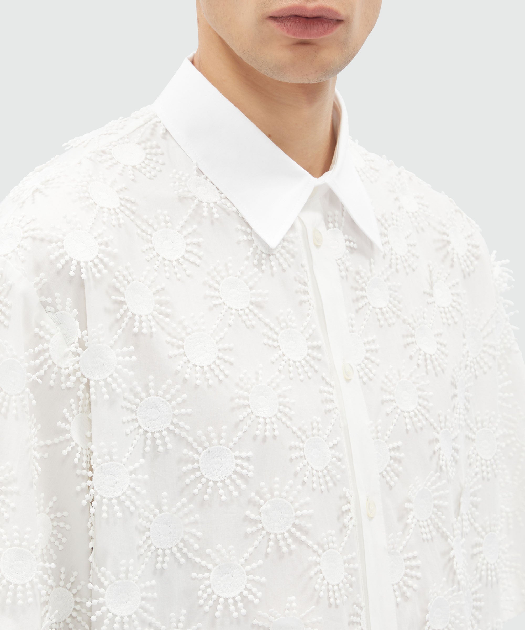 White poplin shirt with all-over embroidery - 5